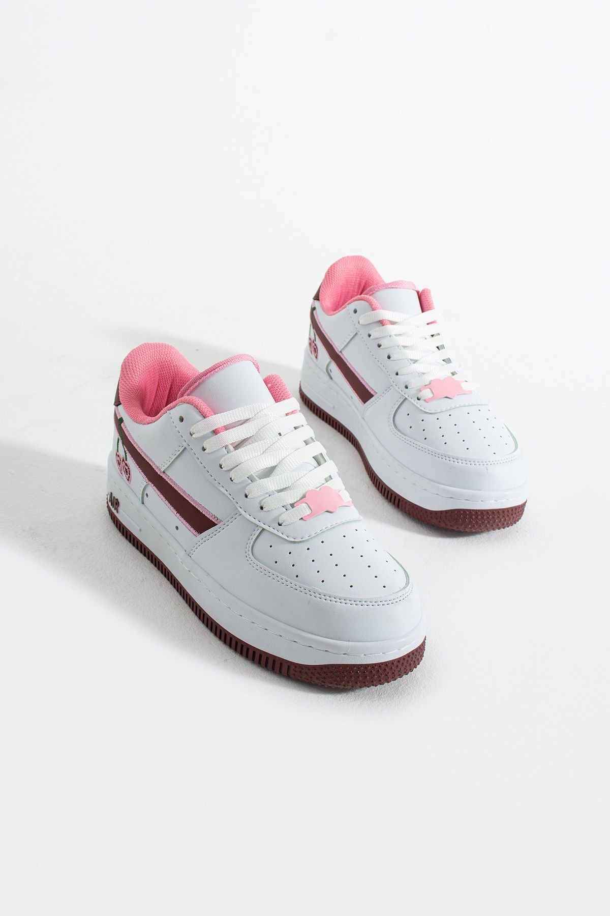 DUXAL SHOES Kiraz Detaylı Pembe Beyaz Sneaker, Kadın Spor Ayakkabı görsel 2