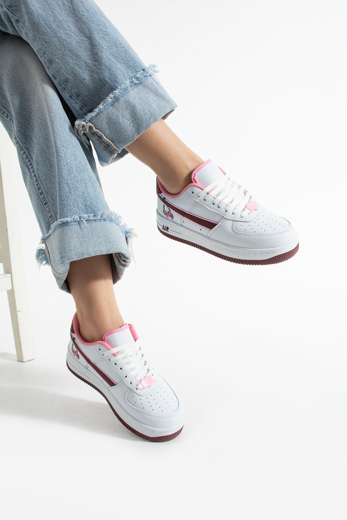 DUXAL SHOES Kiraz Detaylı Pembe Beyaz Sneaker, Kadın Spor Ayakkabı görsel 4