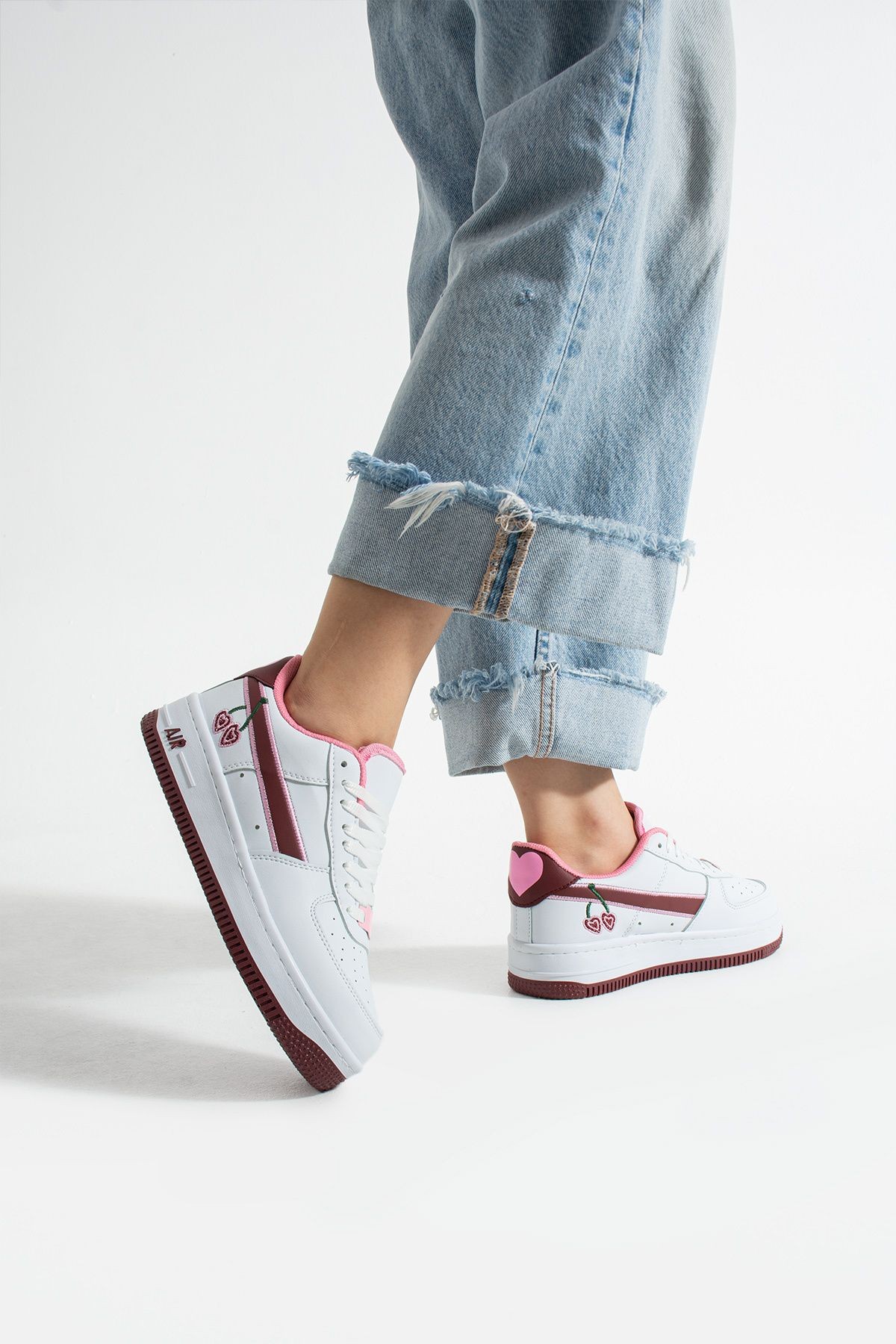 DUXAL SHOES Kiraz Detaylı Pembe Beyaz Sneaker, Kadın Spor Ayakkabı görsel 5