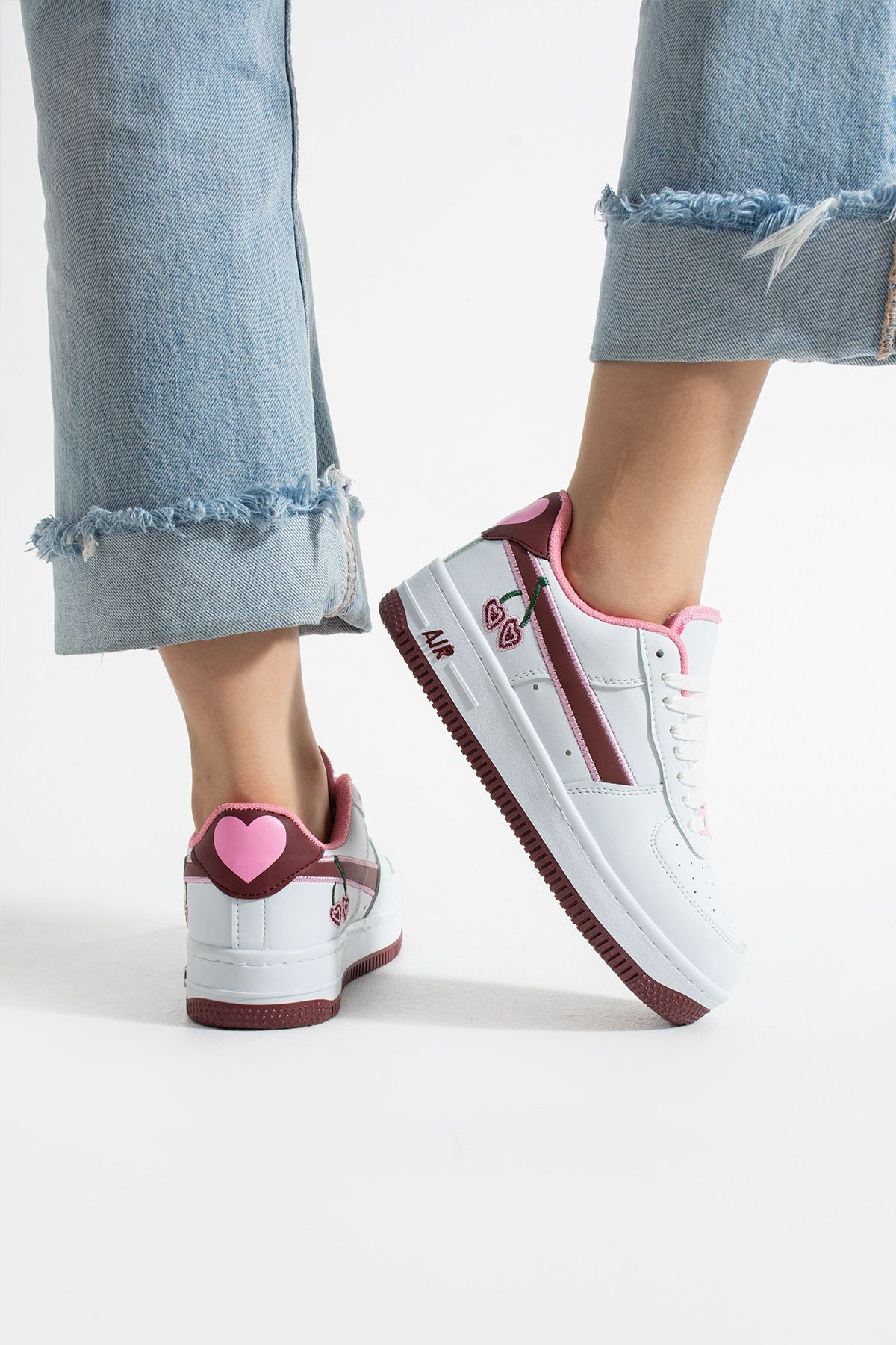 DUXAL SHOES Kiraz Detaylı Pembe Beyaz Sneaker, Kadın Spor Ayakkabı görsel 6