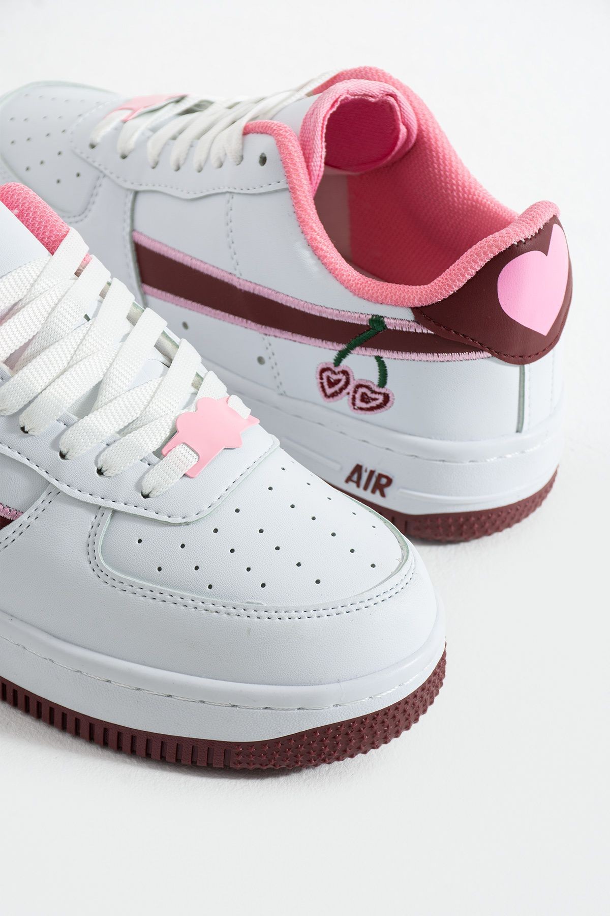 DUXAL SHOES Kiraz Detaylı Pembe Beyaz Sneaker, Kadın Spor Ayakkabı görsel 8