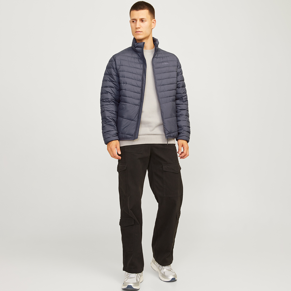 Jack & Jones State Packable Puffer Colar Erkek Siyah Dik Yaka Şişme Mont görsel 2