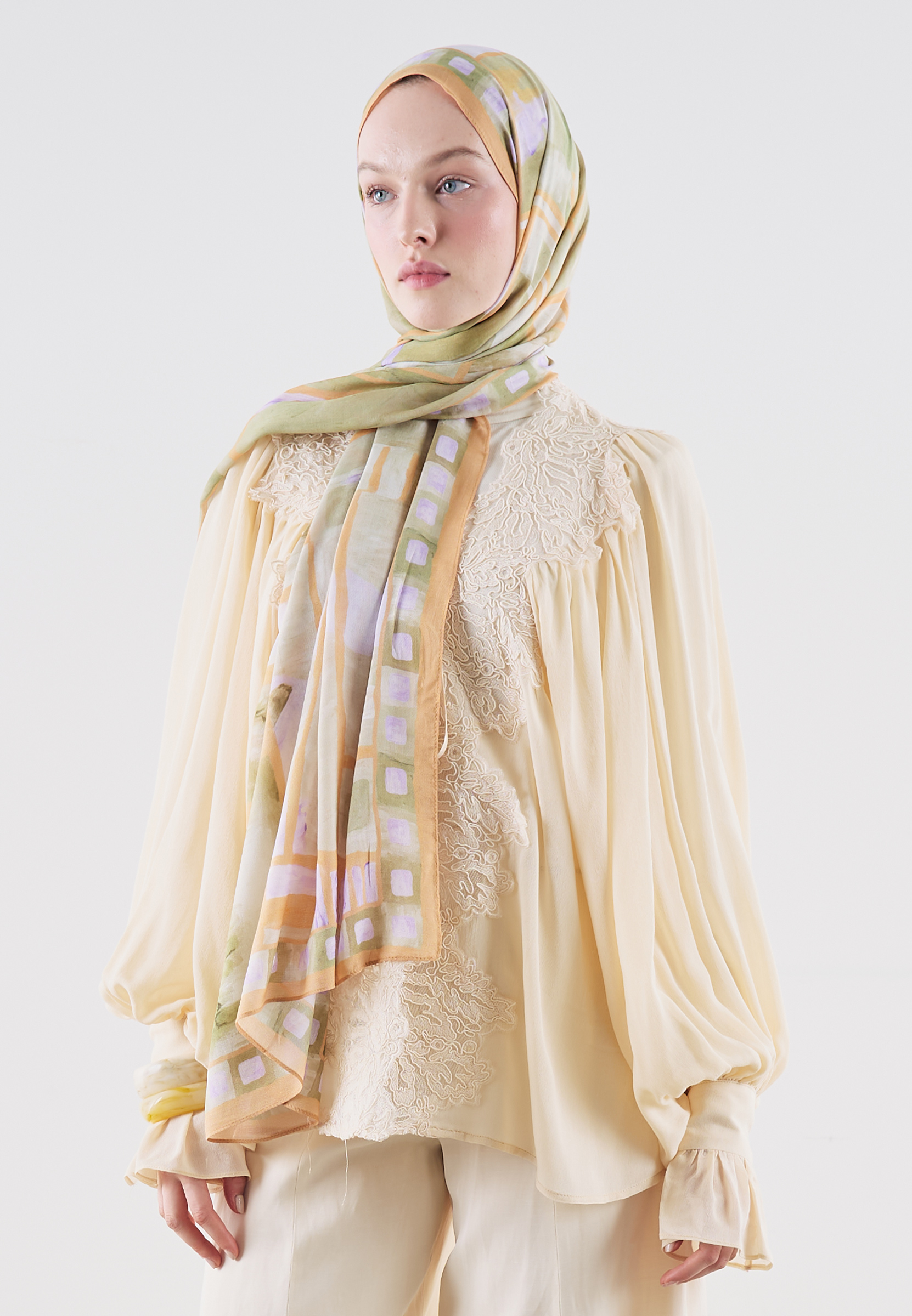 Fresh Scarfs Abstract Blocks Desen Rami Viskon Şal Turuncu