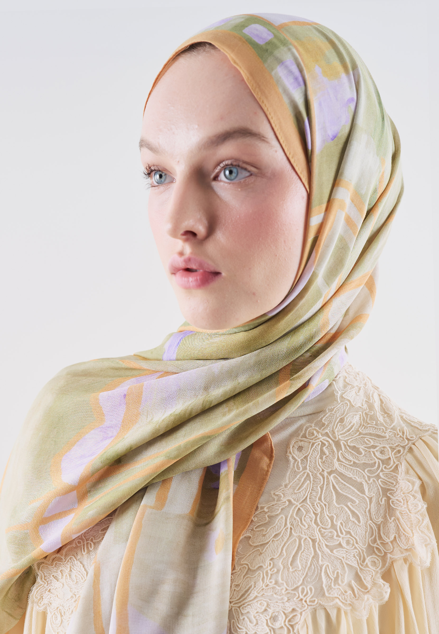 Fresh Scarfs Abstract Blocks Desen Rami Viskon Şal Turuncu görsel 2