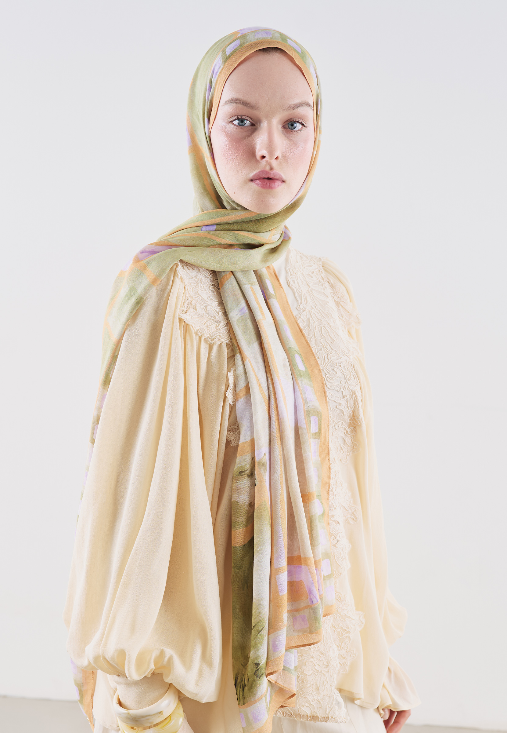 Fresh Scarfs Abstract Blocks Desen Rami Viskon Şal Turuncu görsel 3