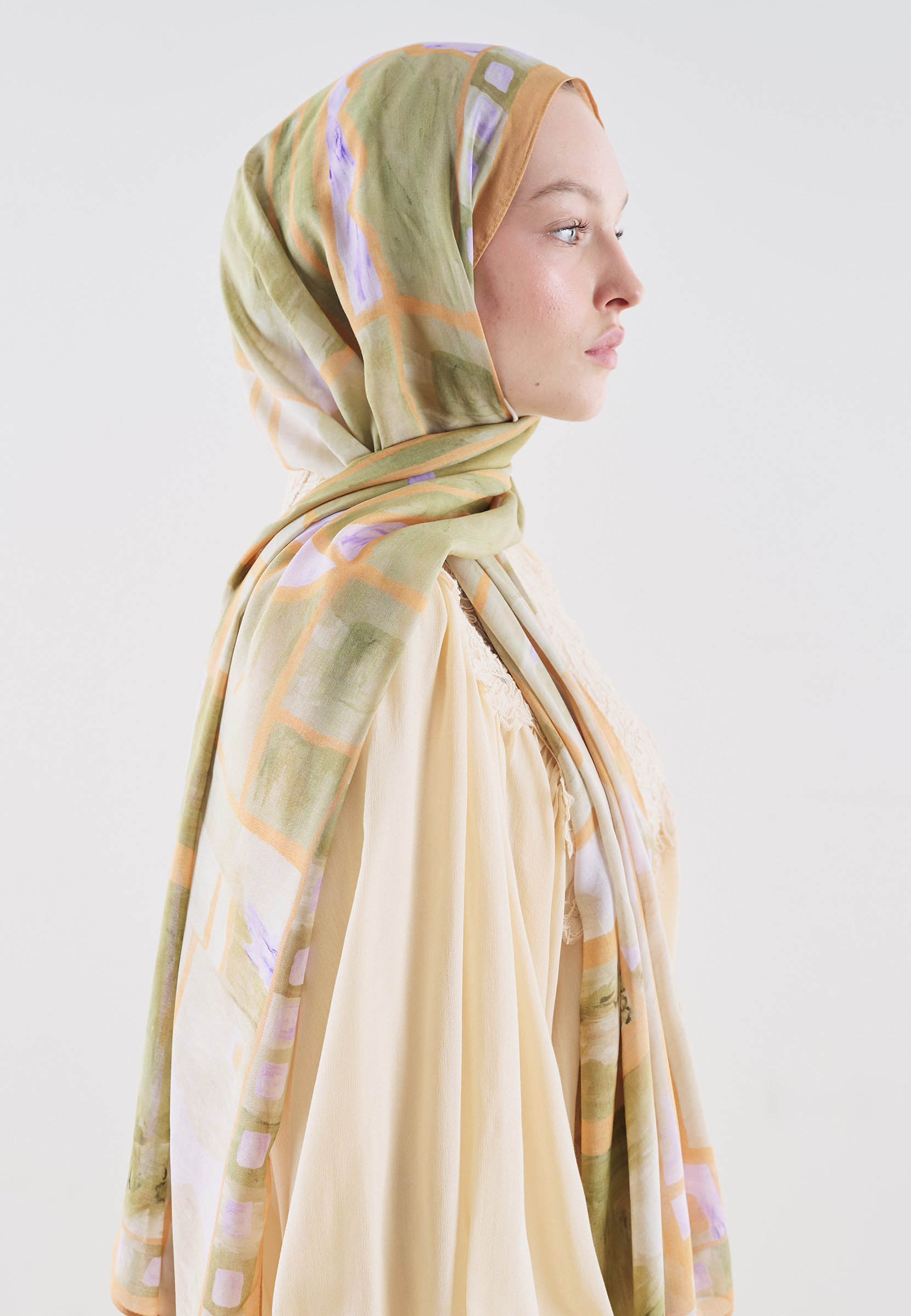 Fresh Scarfs Abstract Blocks Desen Rami Viskon Şal Turuncu görsel 4