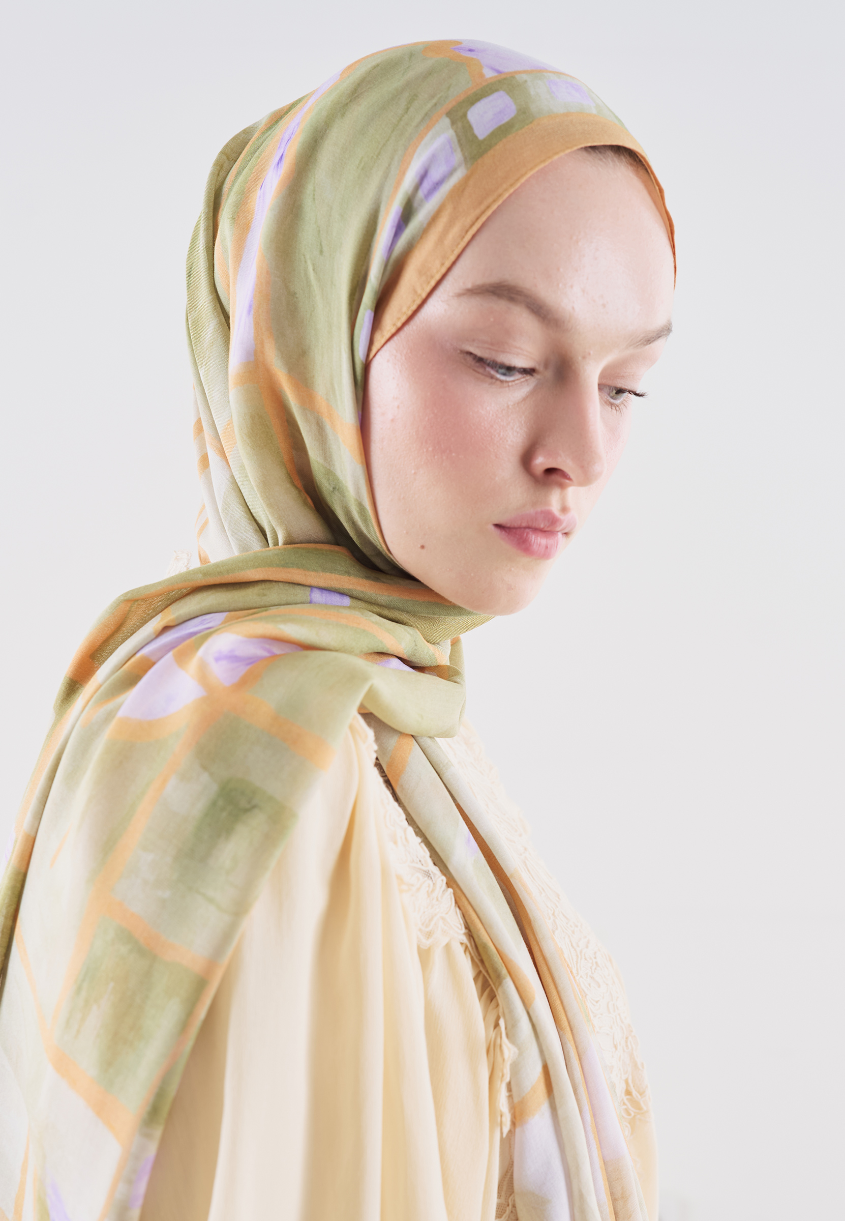 Fresh Scarfs Abstract Blocks Desen Rami Viskon Şal Turuncu görsel 5