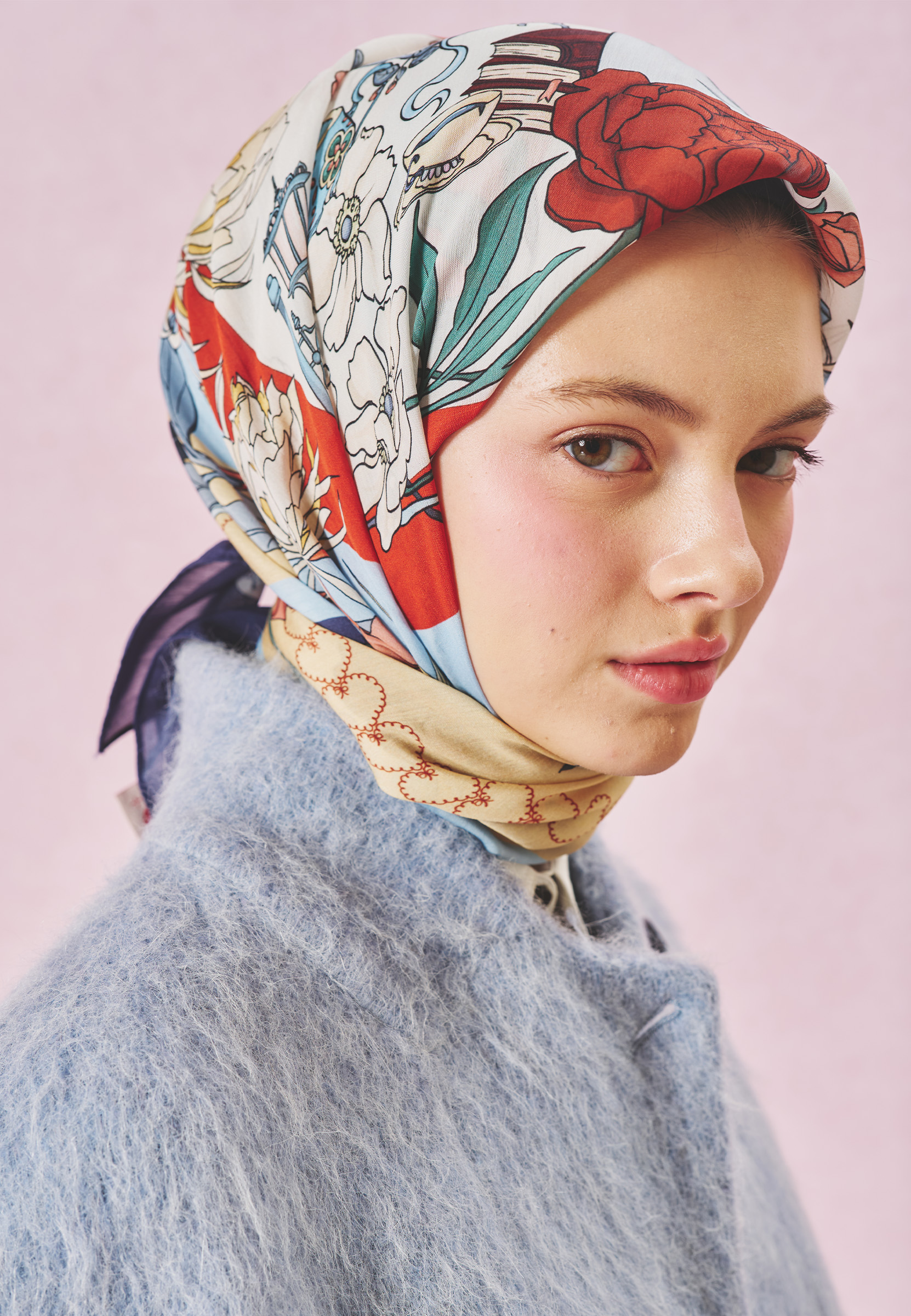 Fresh Scarfs Once Upon A Love Desen Floş Viskon Eşarp Midnight Blue