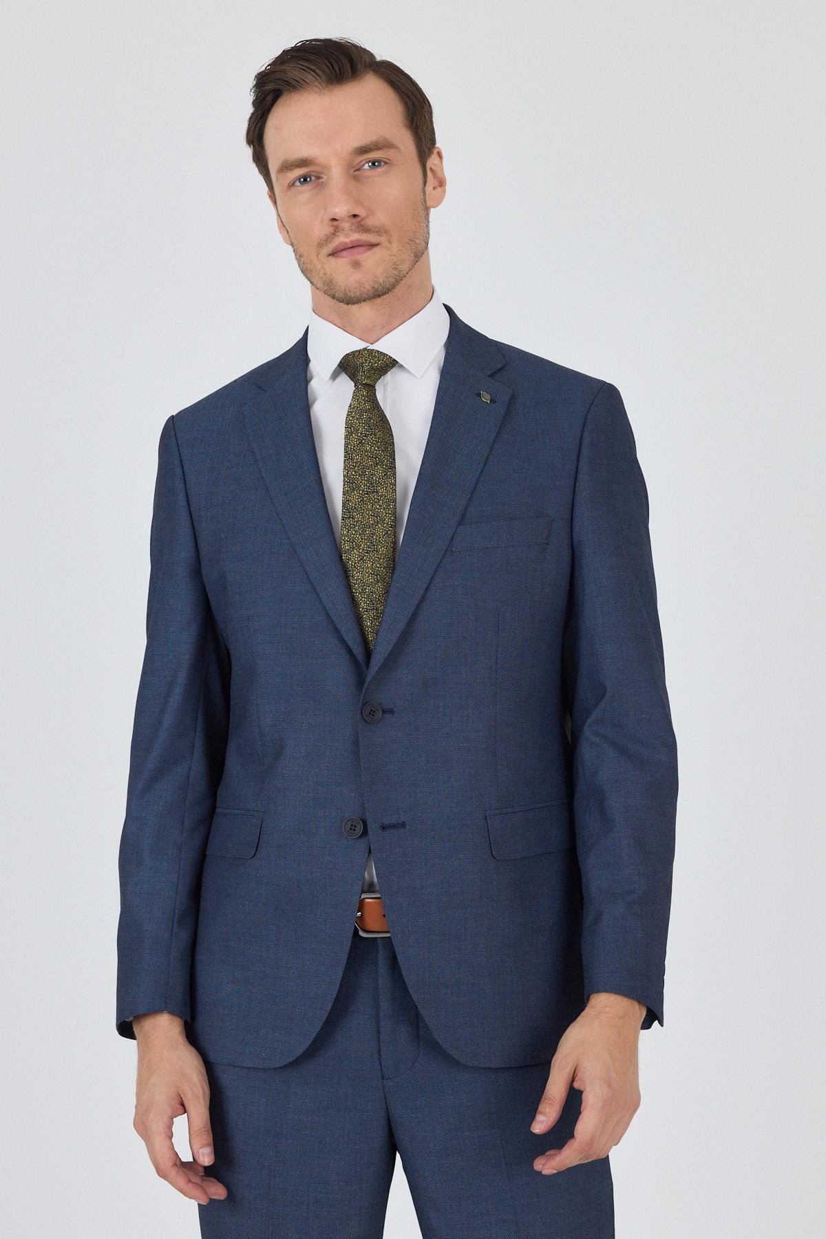 İMZA Lacivert Mono Yaka Esnek 6 Drop Comfort Fit Classic Takım Elbise 1001250152 görsel 3