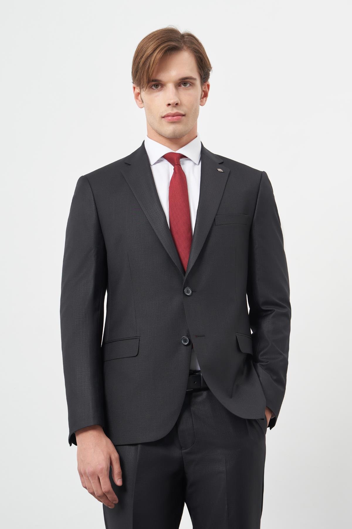 İMZA Siyah Düz Mono Yaka 6 Drop Comfort Fit Classic Takım Elbise 1001245171