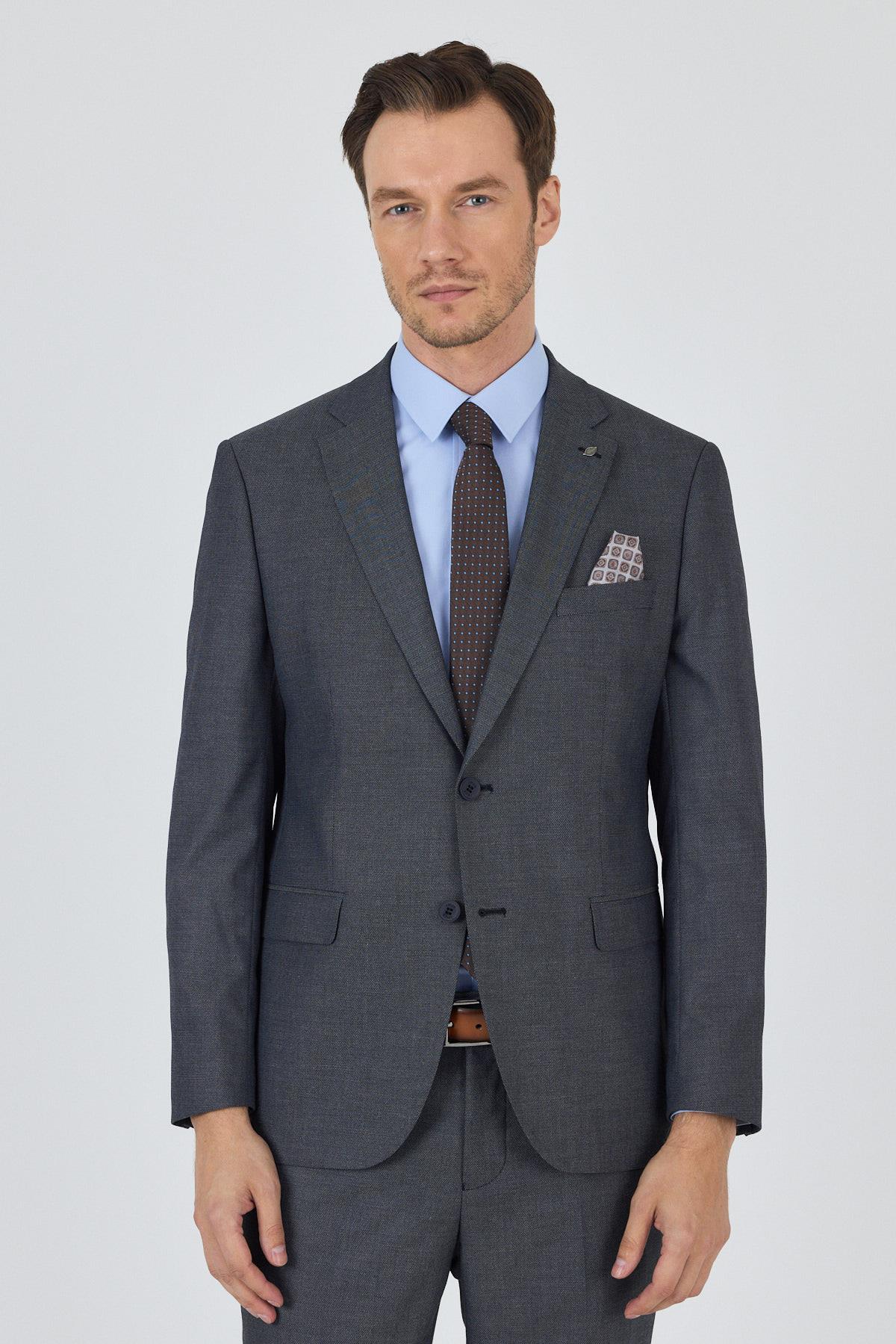 İMZA Koyu Antrasit Mono Yaka Esnek 6 Drop Comfort Fit Classic Takım Elbise 1001250152