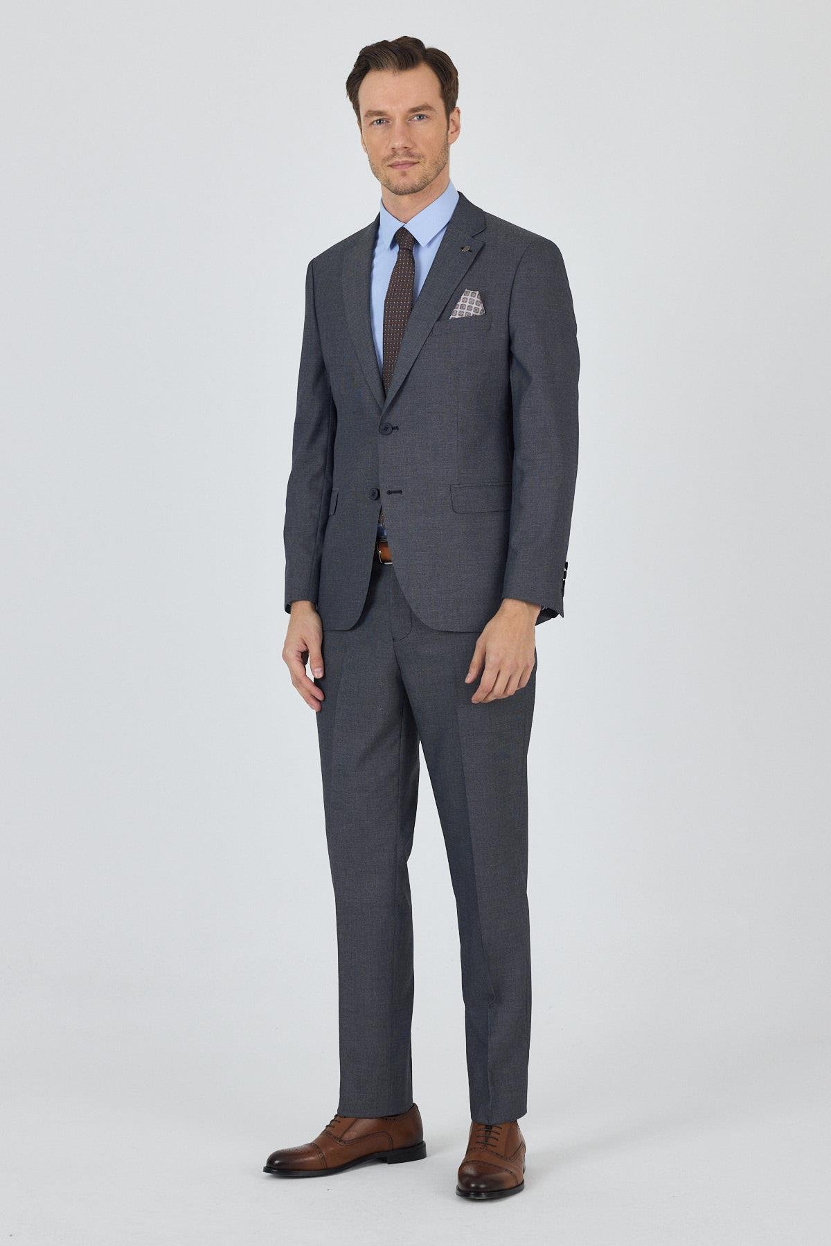 İMZA Koyu Antrasit Mono Yaka Esnek 6 Drop Comfort Fit Classic Takım Elbise 1001250152 görsel 2