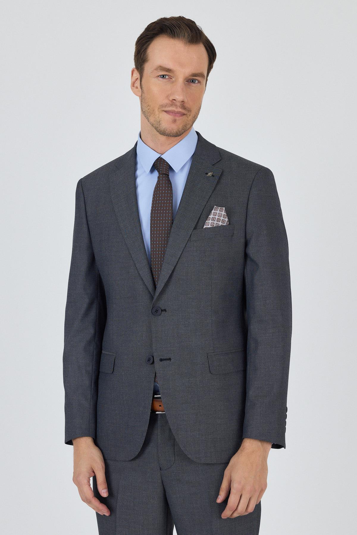 İMZA Koyu Antrasit Mono Yaka Esnek 6 Drop Comfort Fit Classic Takım Elbise 1001250152 görsel 3