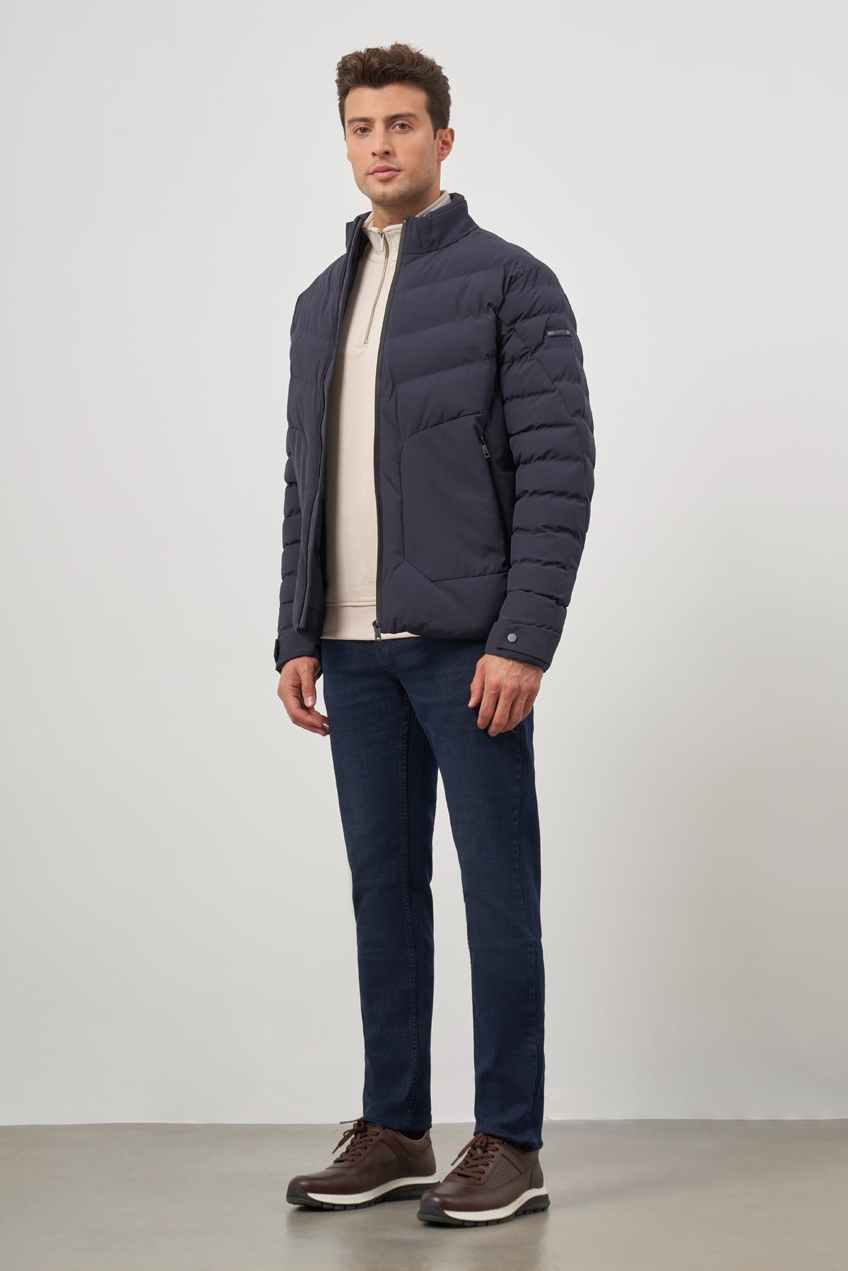 İMZA Koyu Lacivert Dolumlu Hakim Yaka Slim Fit Dar Kesim Klasik Şişme Mont 1007245153 görsel 2