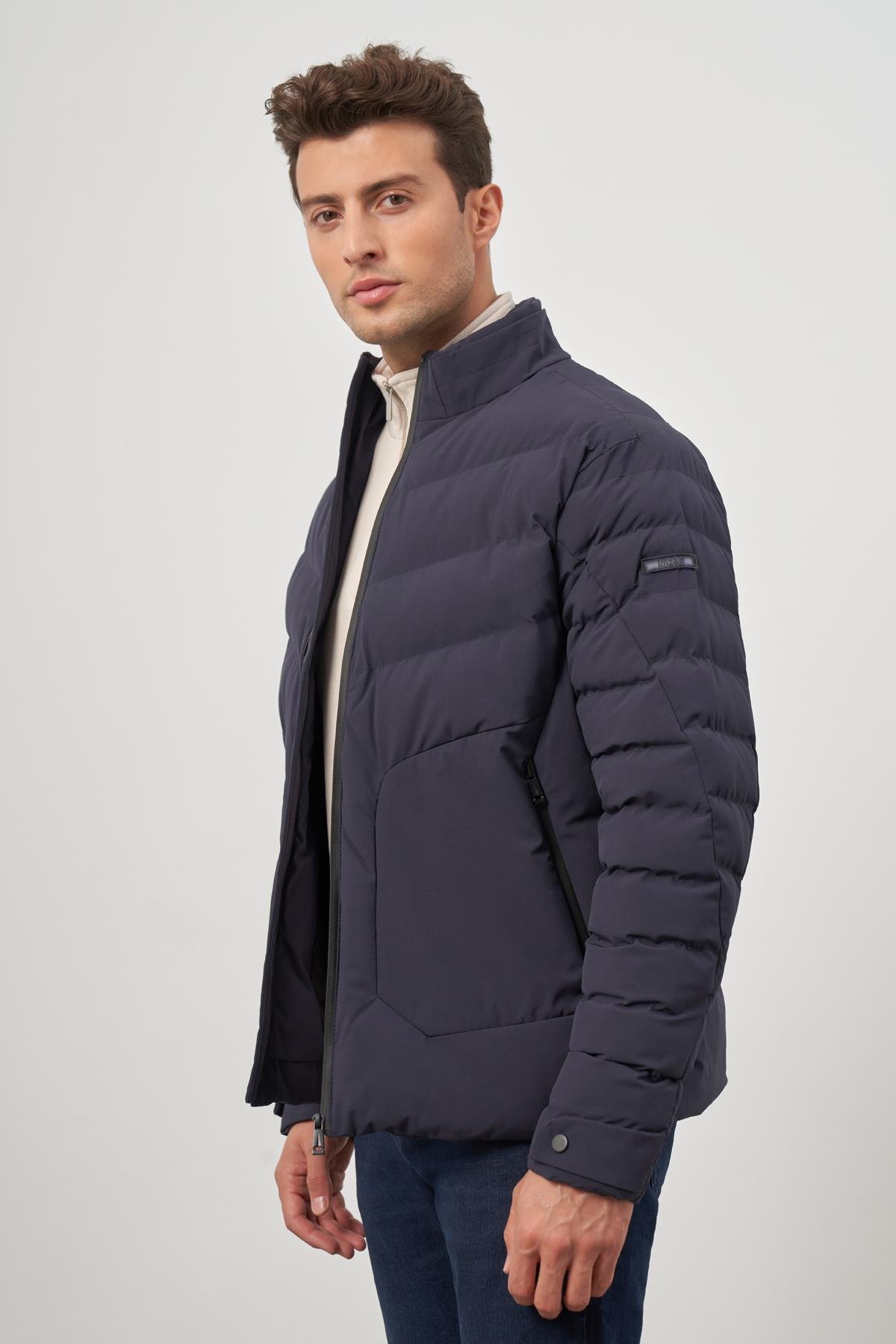 İMZA Koyu Lacivert Dolumlu Hakim Yaka Slim Fit Dar Kesim Klasik Şişme Mont 1007245153 görsel 3