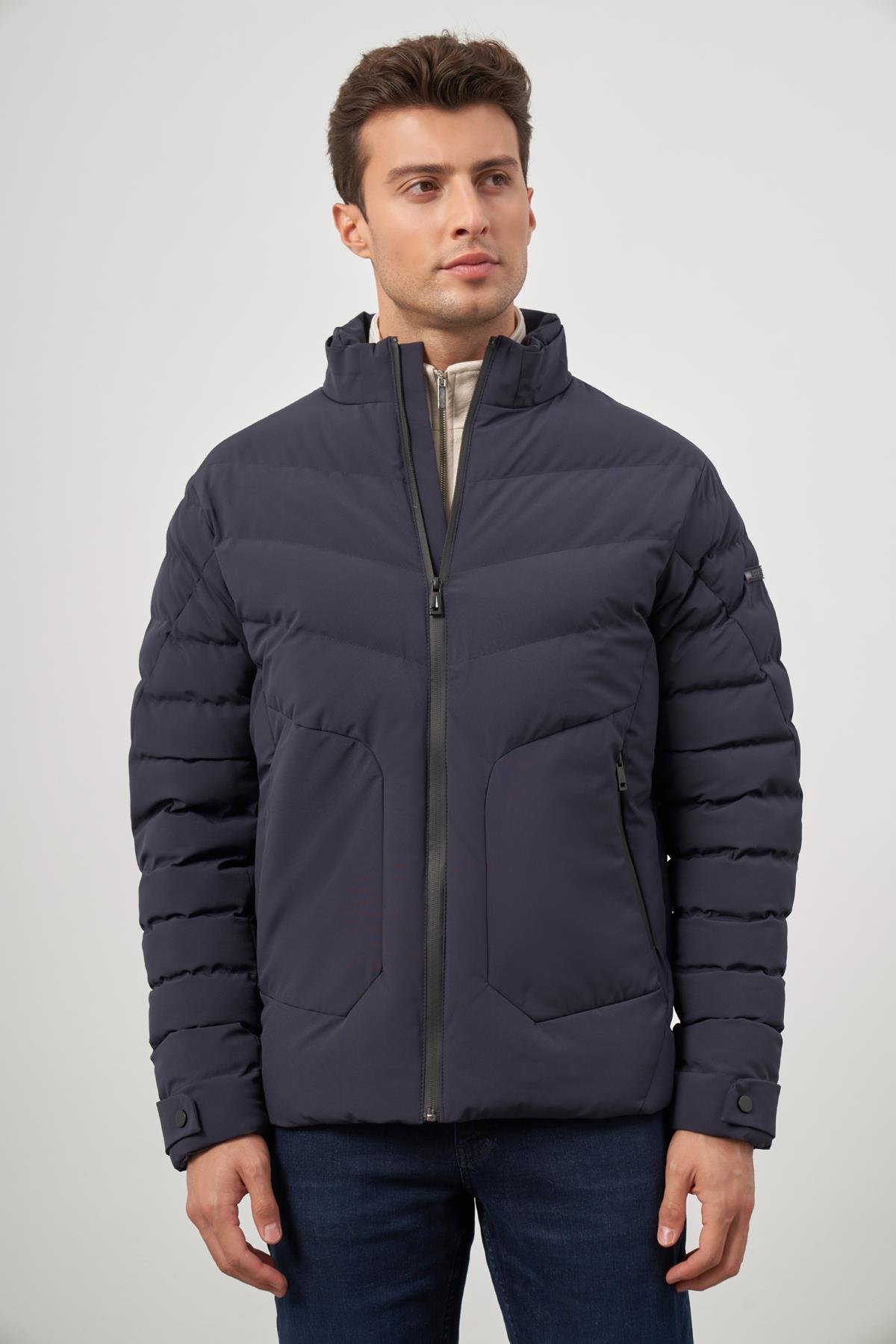 İMZA Koyu Lacivert Dolumlu Hakim Yaka Slim Fit Dar Kesim Klasik Şişme Mont 1007245153 görsel 4