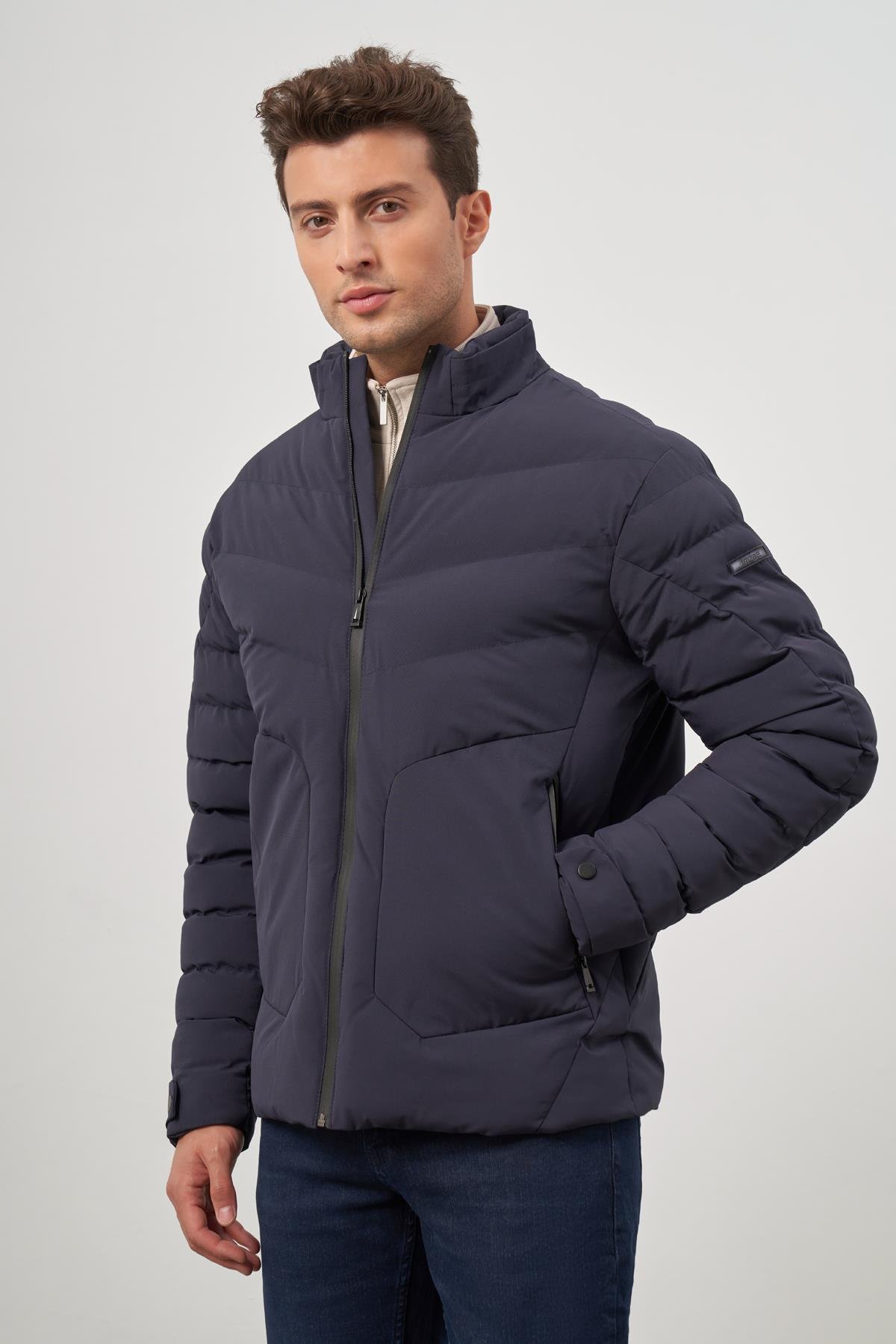 İMZA Koyu Lacivert Dolumlu Hakim Yaka Slim Fit Dar Kesim Klasik Şişme Mont 1007245153 görsel 5