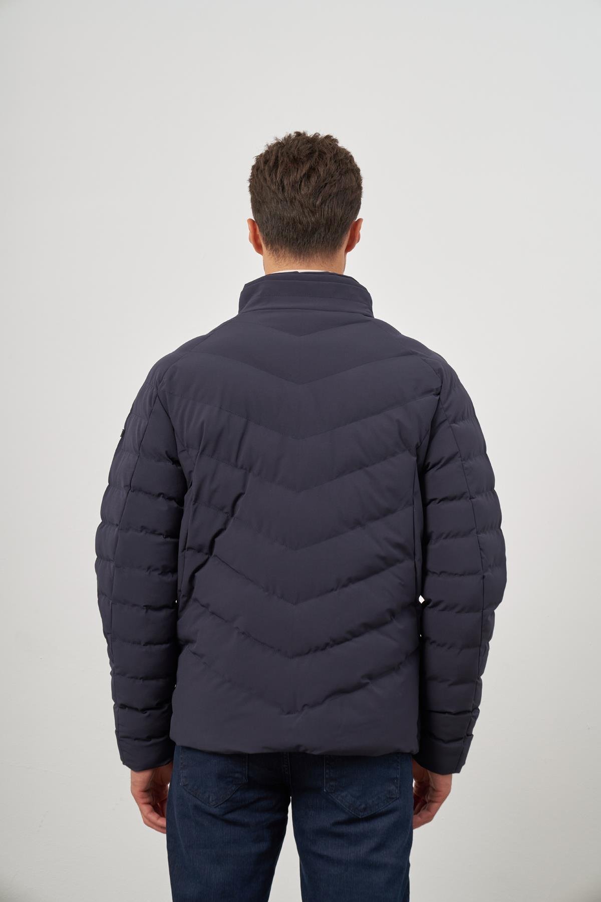 İMZA Koyu Lacivert Dolumlu Hakim Yaka Slim Fit Dar Kesim Klasik Şişme Mont 1007245153 görsel 7