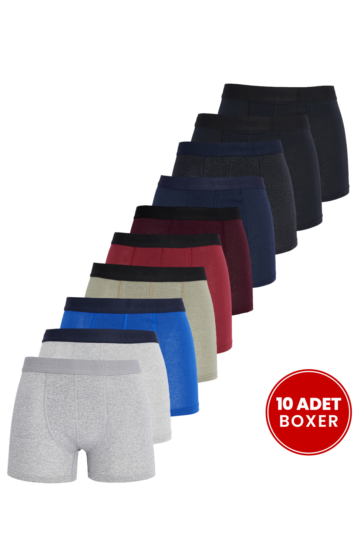 TUDORS Erkek 10'Lu Elastanlı Pamuklu Esnek Kumaş Premium Seri Boxer