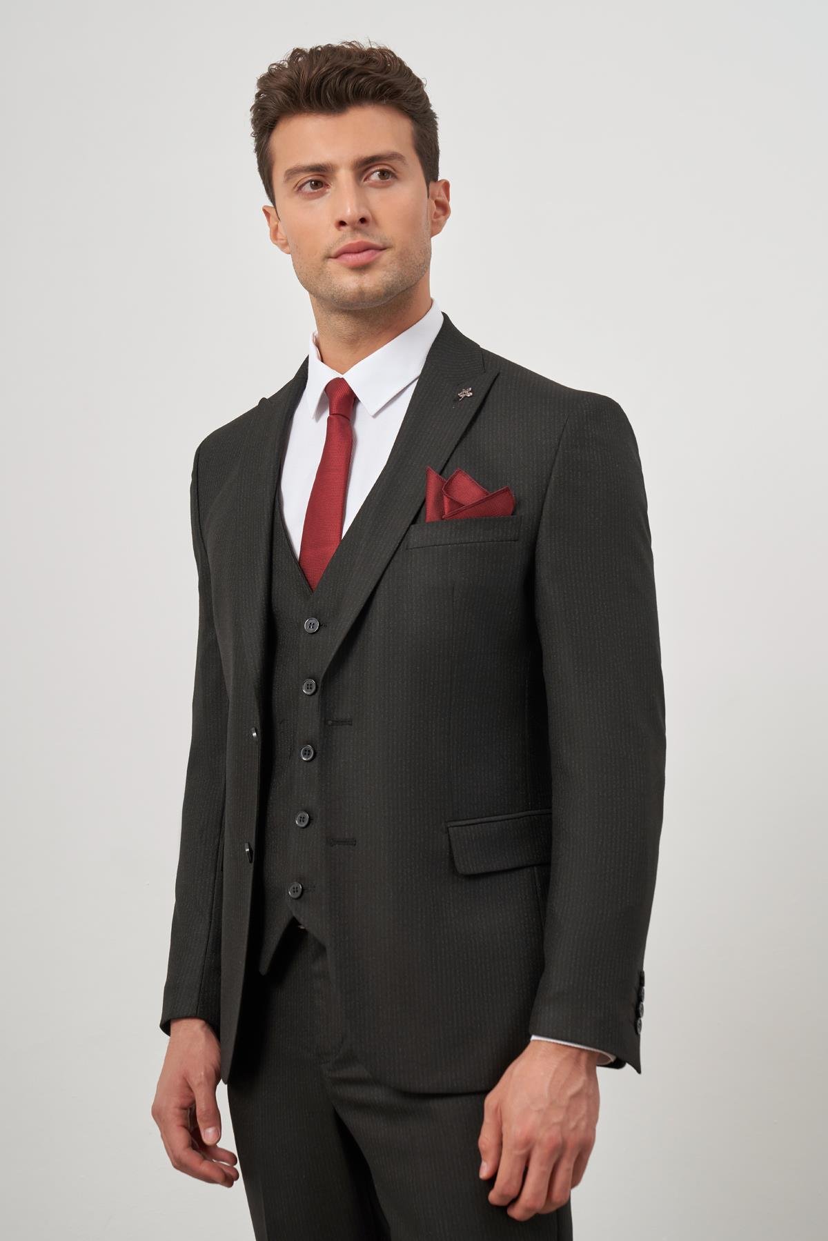 İMZA Siyah Kılıç Yaka Yelekli 6 Drop Slim Fit Classic Takım Elbise 1001245153