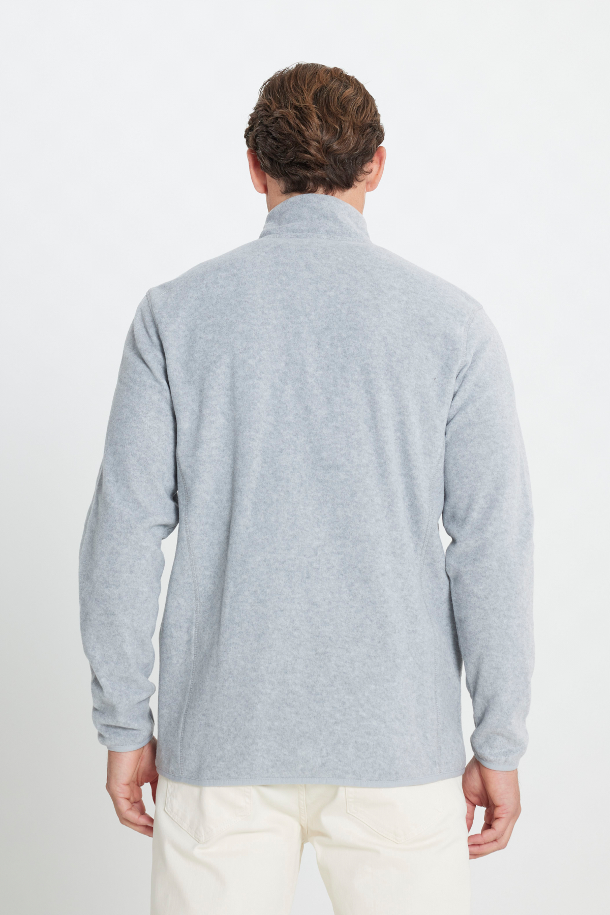 AC&Co / Altınyıldız Classics Erkek Gri Melanj Anti-Pilling Tüylenme Yapmayan Standart Fit Bato Yaka Sweatshirt Polar Ceket görsel 5