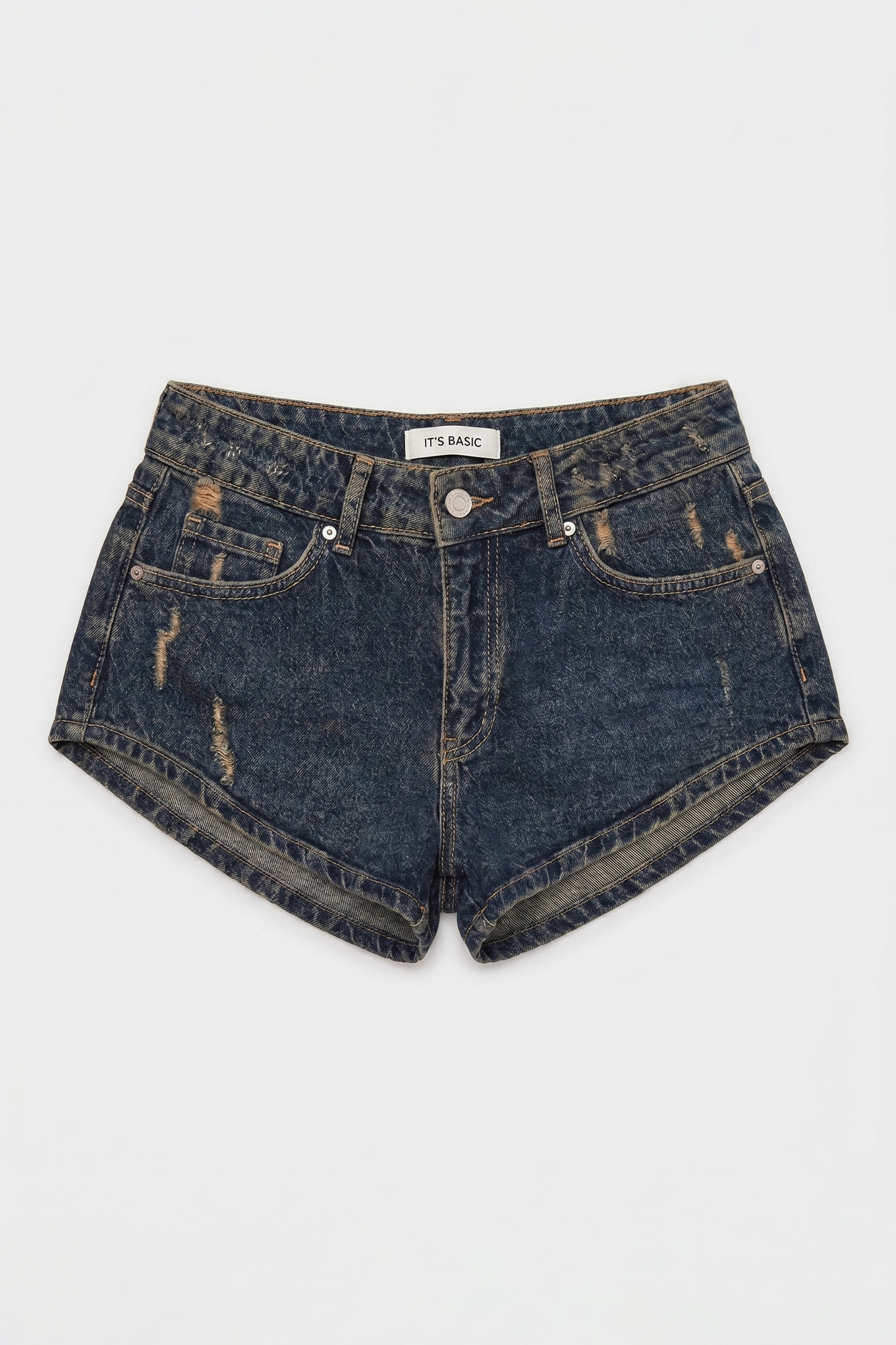 It's Basic Kadın Koyu Jean 11s6 Süper Mini %100 Pamuk Denim Şort