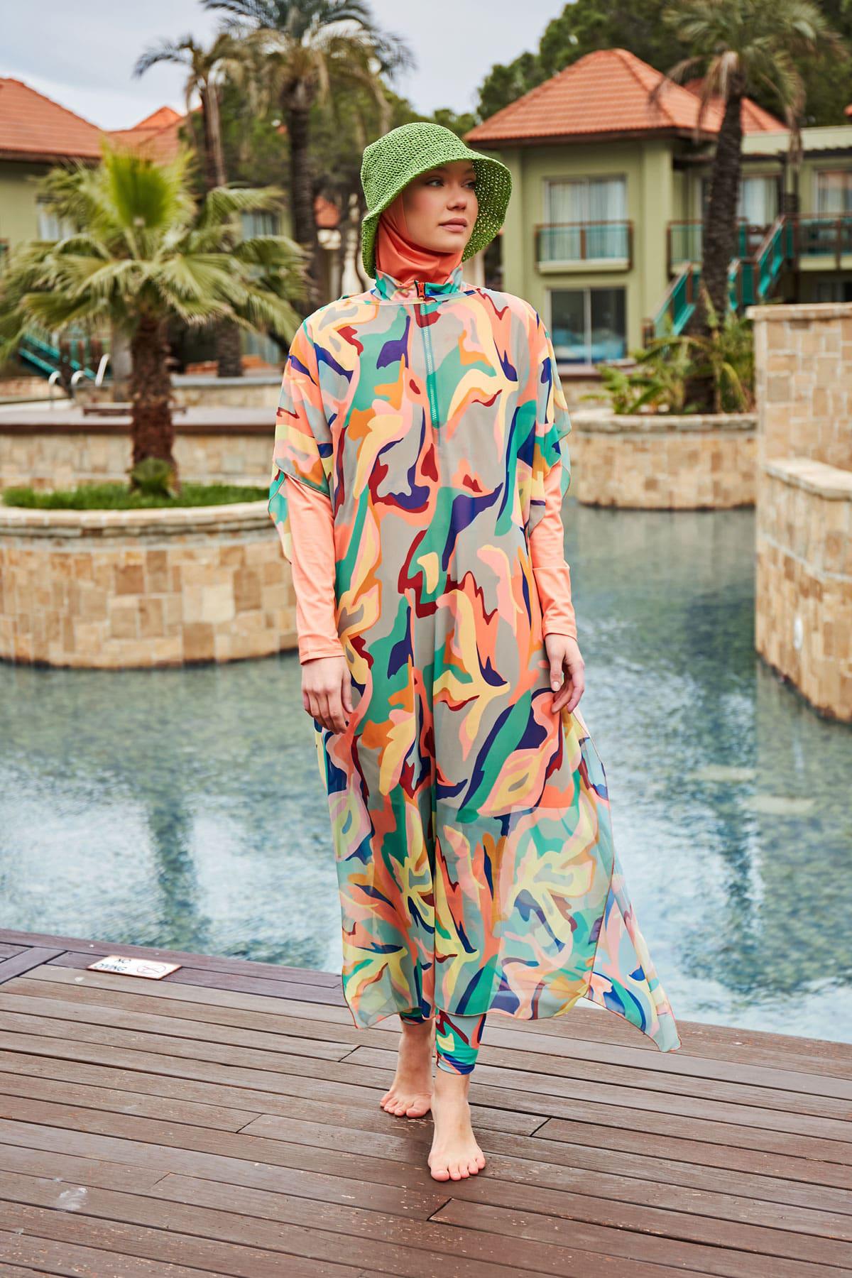 Marina Desenli Pareo Kaftan P2409 görsel 7