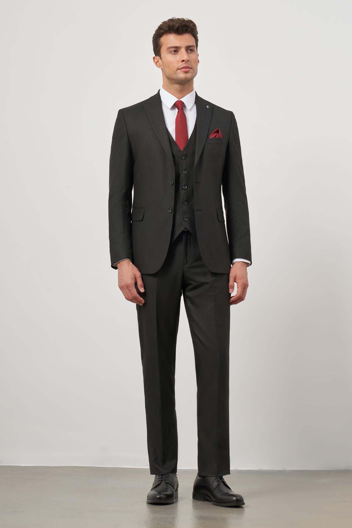 İMZA Siyah Kılıç Yaka Yelekli 6 Drop Slim Fit Classic Takım Elbise 1001245154 görsel 2
