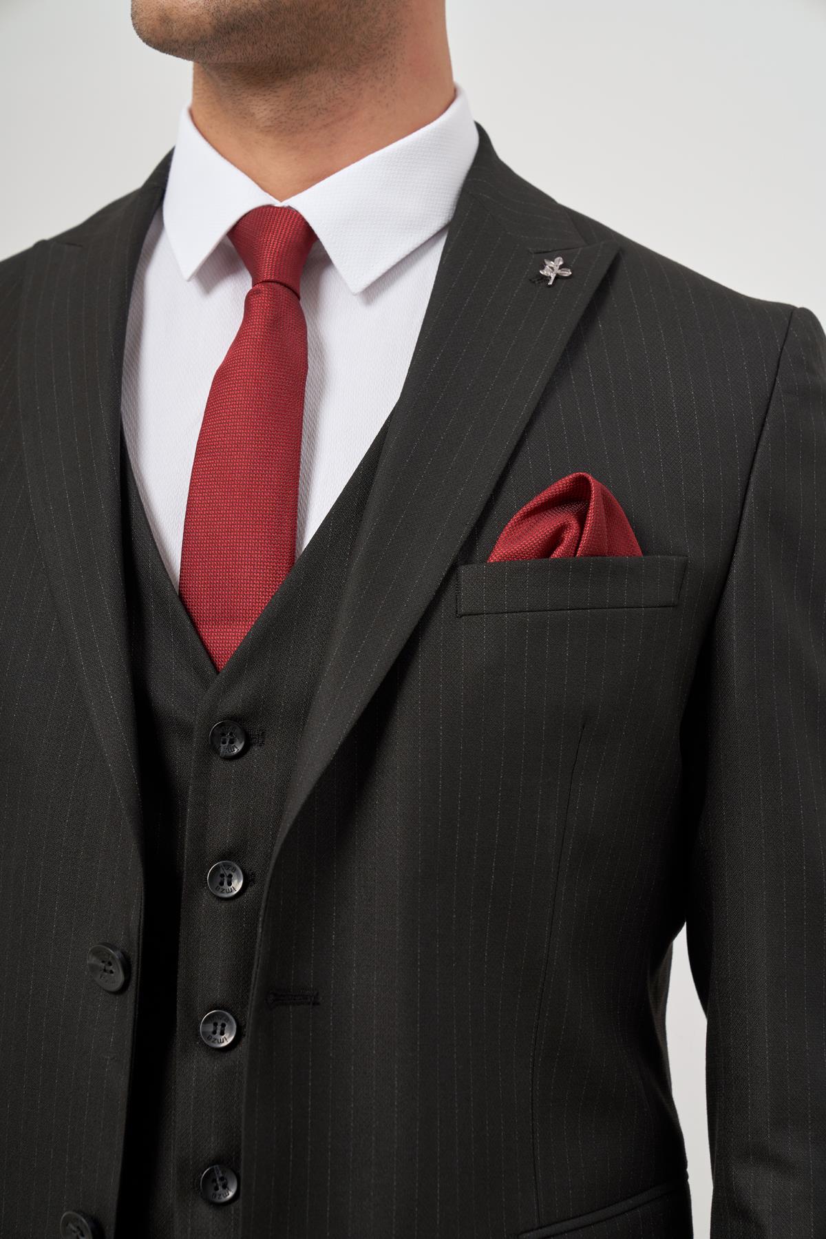 İMZA Siyah Kılıç Yaka Yelekli 6 Drop Slim Fit Classic Takım Elbise 1001245154 görsel 6