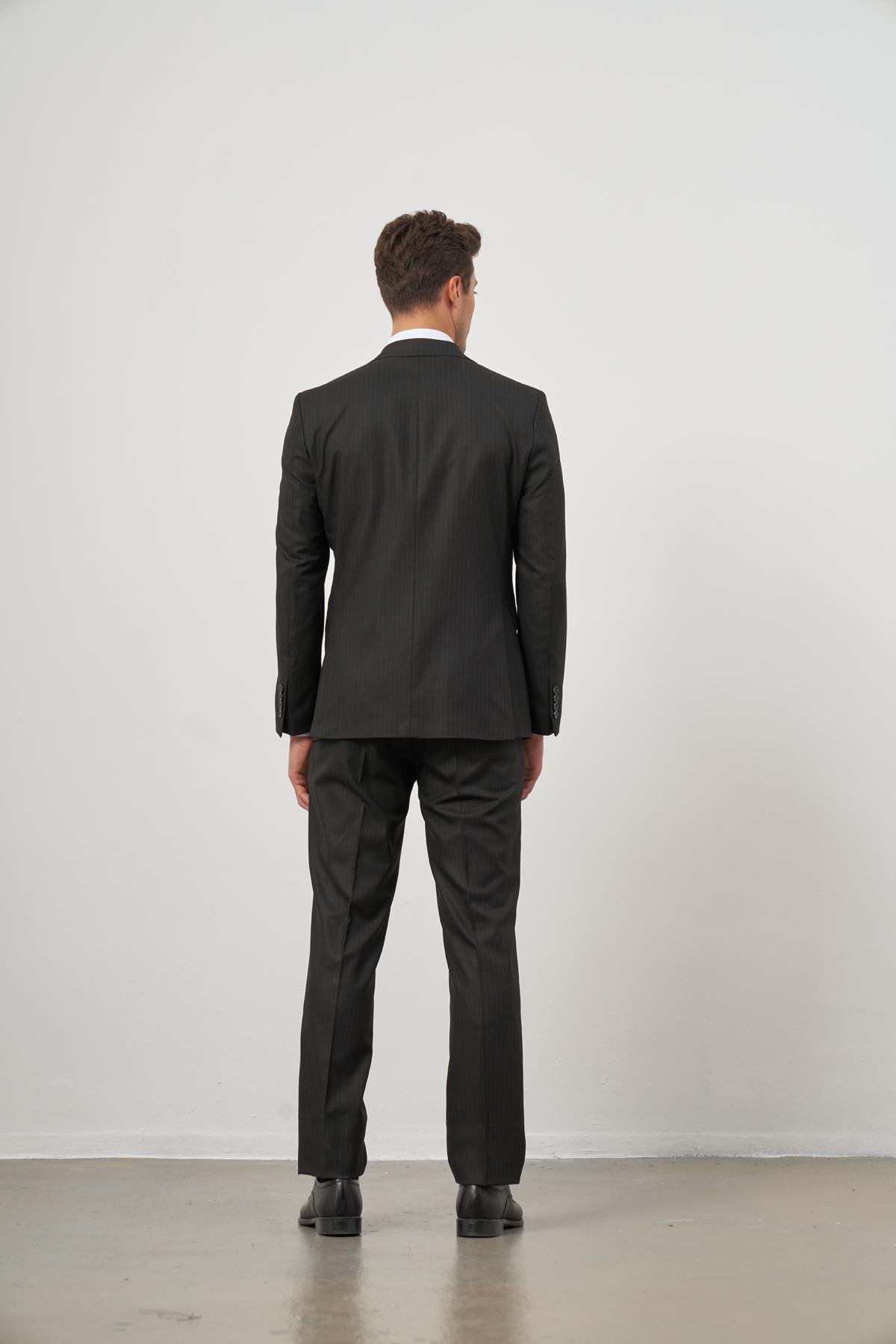 İMZA Siyah Kılıç Yaka Yelekli 6 Drop Slim Fit Classic Takım Elbise 1001245154 görsel 7
