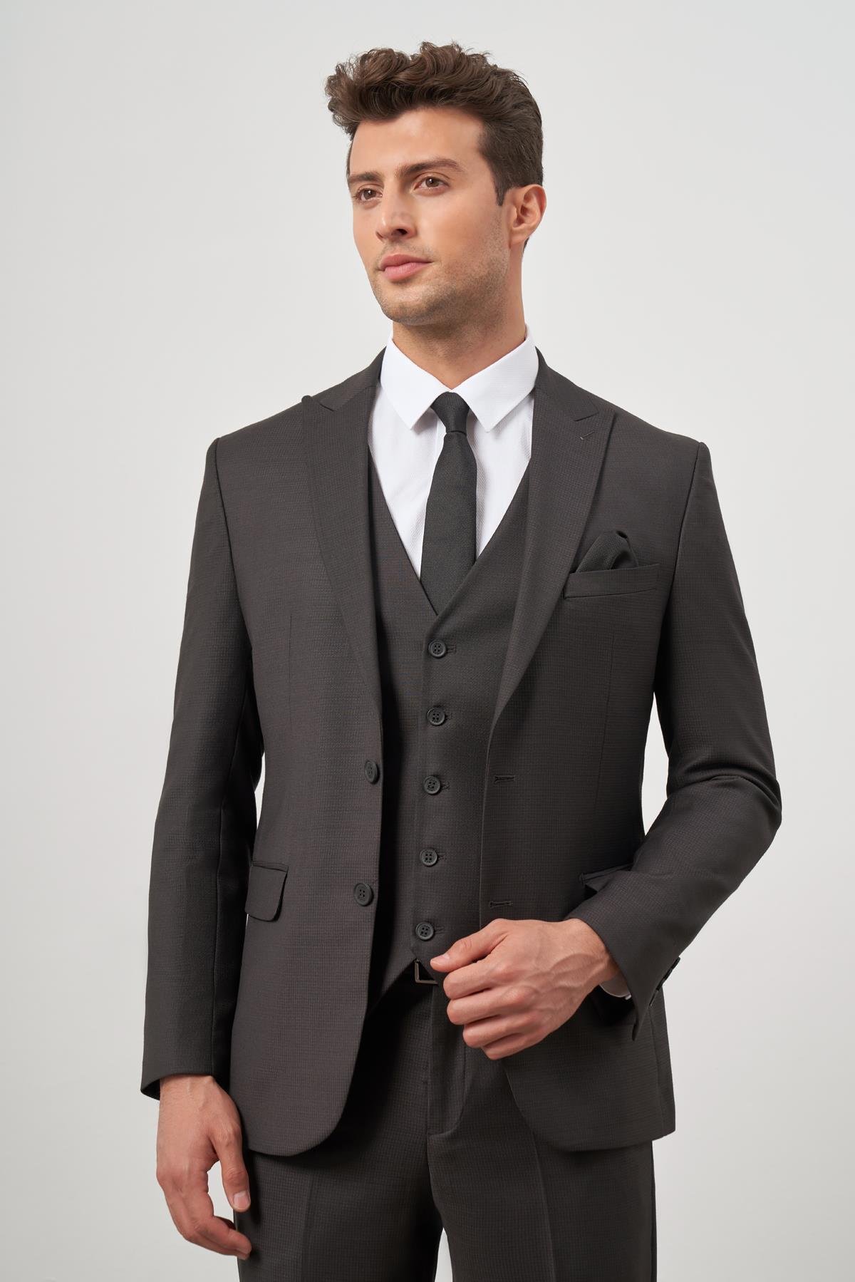 İMZA Siyah Kılıç Yaka Yelekli 6 Drop Slim Fit Classic Takım Elbise 1001245156