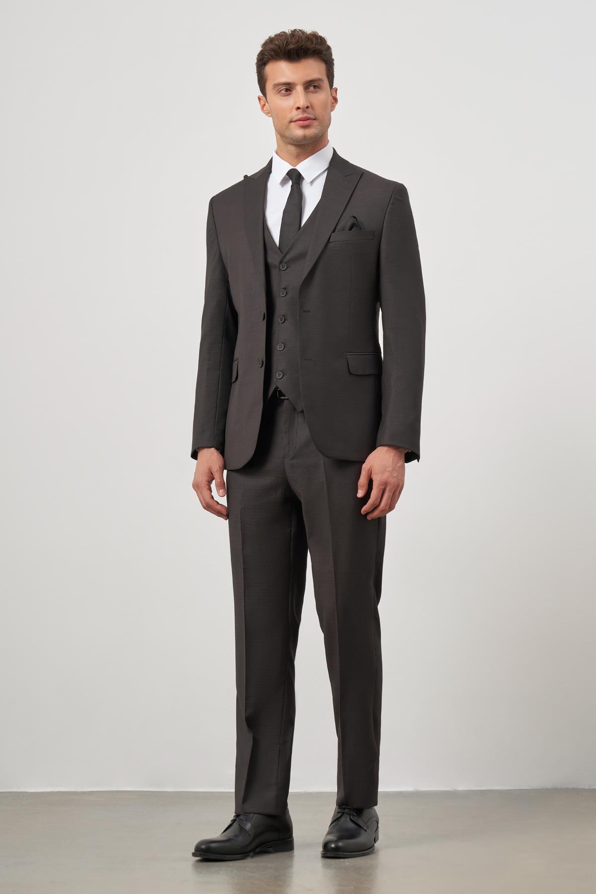 İMZA Siyah Kılıç Yaka Yelekli 6 Drop Slim Fit Classic Takım Elbise 1001245156 görsel 5