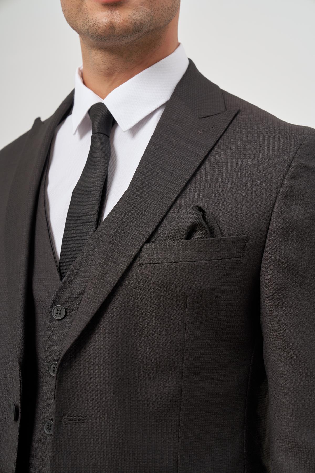 İMZA Siyah Kılıç Yaka Yelekli 6 Drop Slim Fit Classic Takım Elbise 1001245156 görsel 6