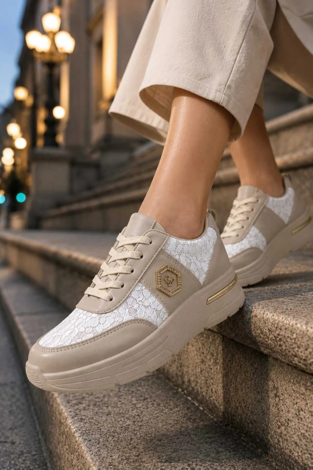 Slipcat Dantel Detaylı Trend 5 Cm Platform Yüksek Taban Kadın Sneaker Spor Ayakkabı görsel 3