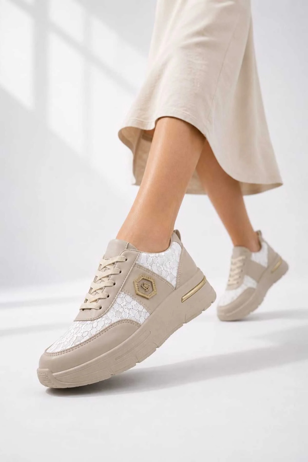 Slipcat Dantel Detaylı Trend 5 Cm Platform Yüksek Taban Kadın Sneaker Spor Ayakkabı görsel 4