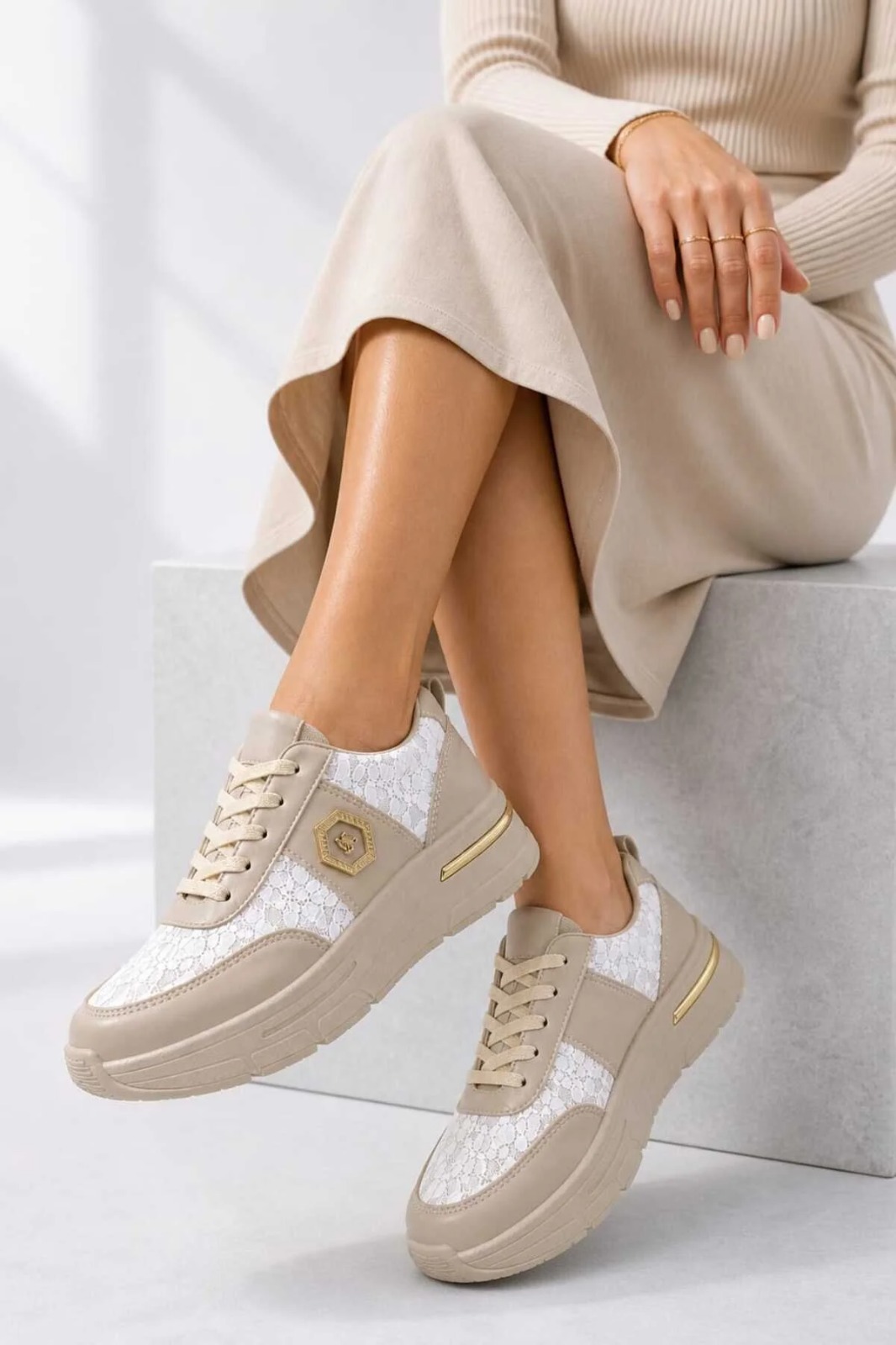 Slipcat Dantel Detaylı Trend 5 Cm Platform Yüksek Taban Kadın Sneaker Spor Ayakkabı görsel 5