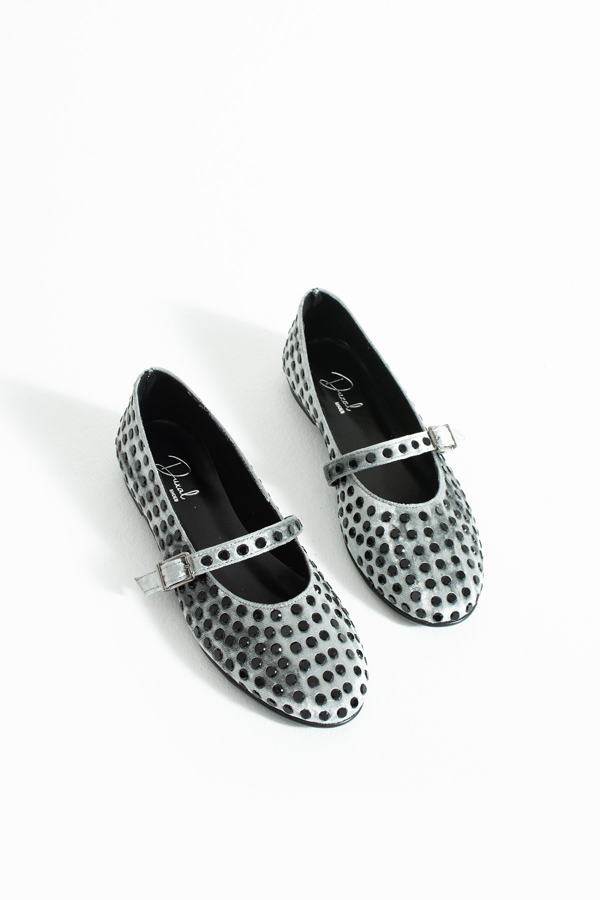DUXAL SHOES Ruby Kadife Taş Detaylı Bilekten Bağlamalı Kadın Babet