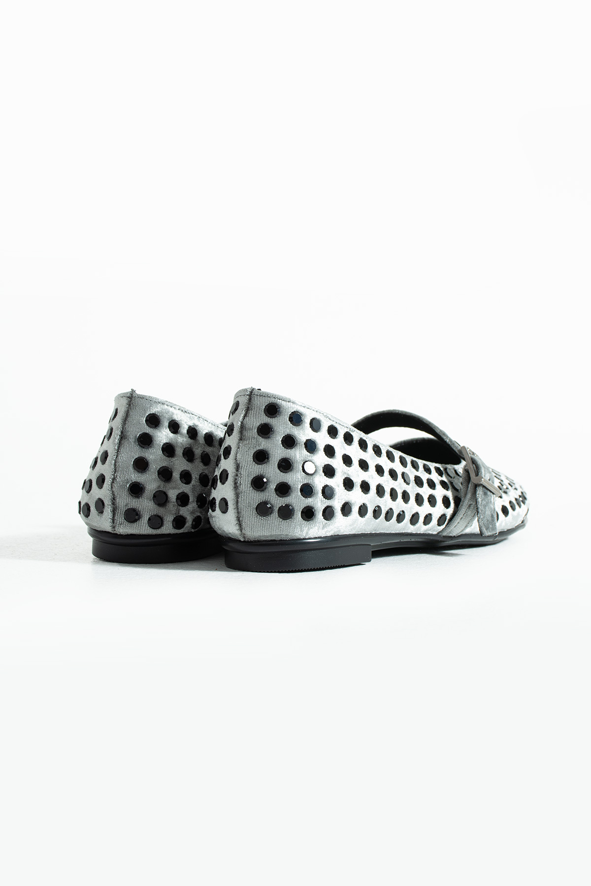 DUXAL SHOES Ruby Kadife Taş Detaylı Bilekten Bağlamalı Kadın Babet görsel 4