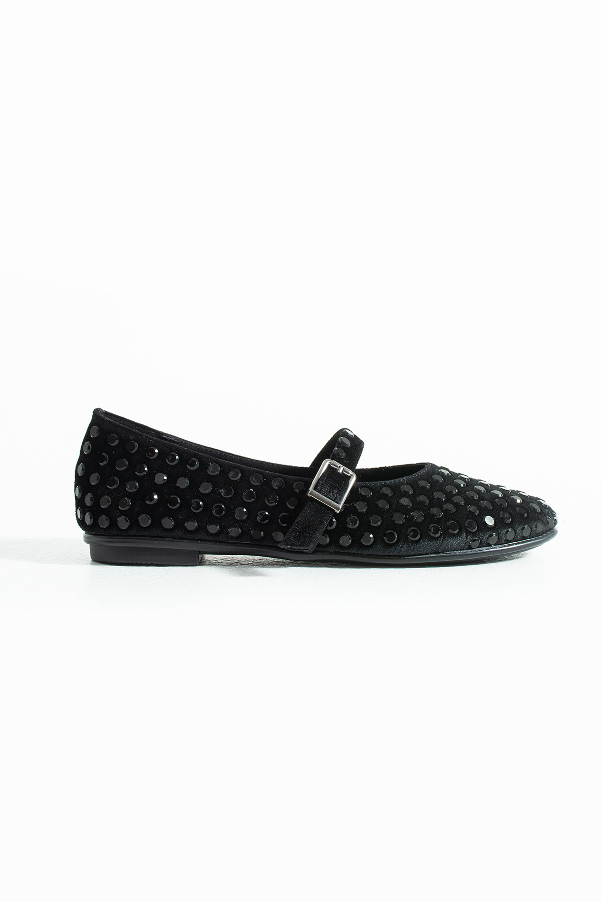 DUXAL SHOES Ruby Kadife Taş Detaylı Bilekten Bağlamalı Kadın Babet