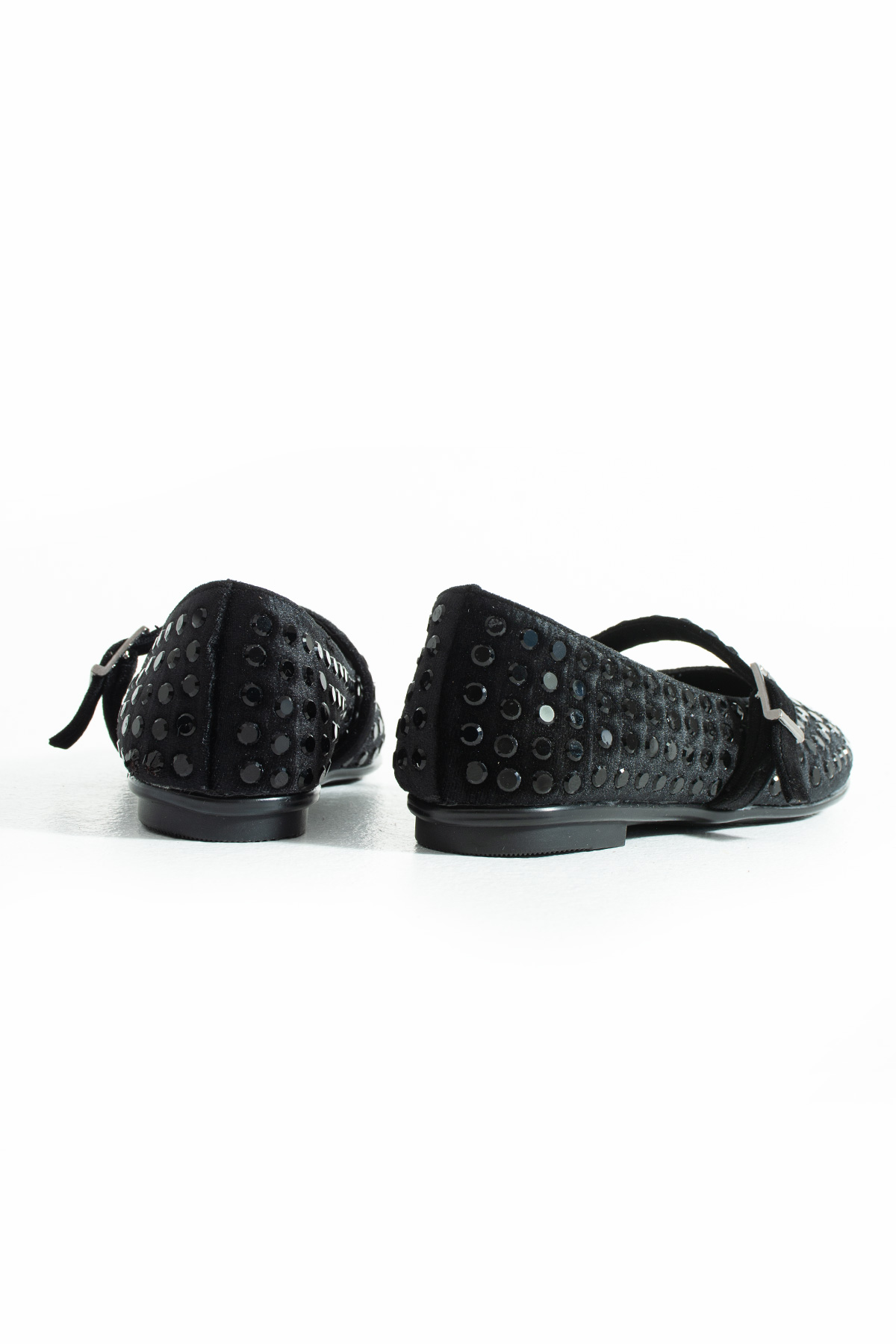 DUXAL SHOES Ruby Kadife Taş Detaylı Bilekten Bağlamalı Kadın Babet görsel 4