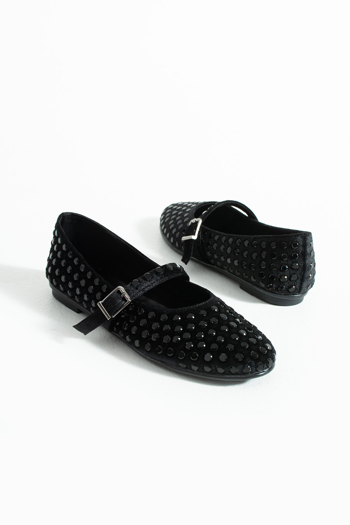 DUXAL SHOES Ruby Kadife Taş Detaylı Bilekten Bağlamalı Kadın Babet görsel 5