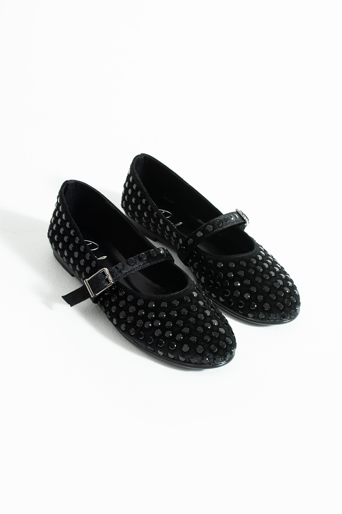 DUXAL SHOES Ruby Kadife Taş Detaylı Bilekten Bağlamalı Kadın Babet görsel 6