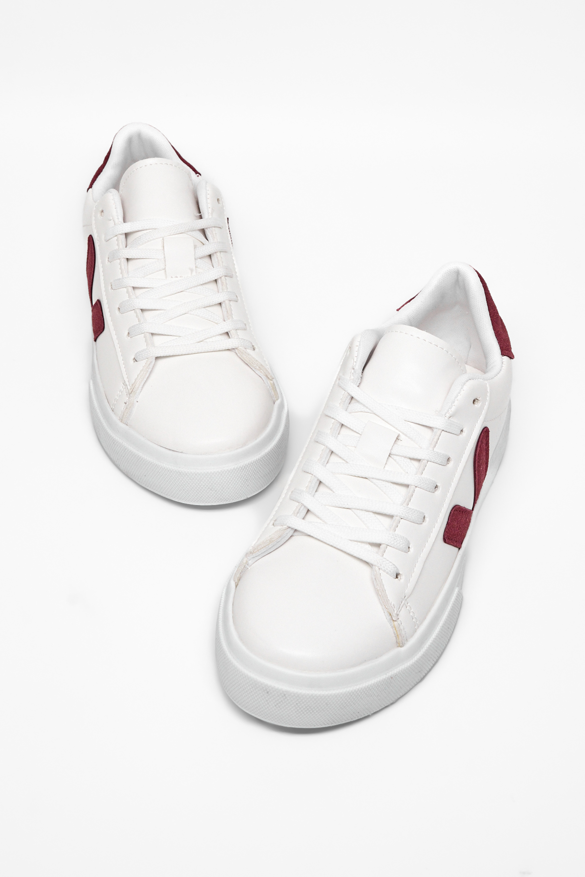TONNY BLACK Kadın Beyaz Bordo Kauçuk Taban Rahat Bağcıklı Sneaker görsel 3