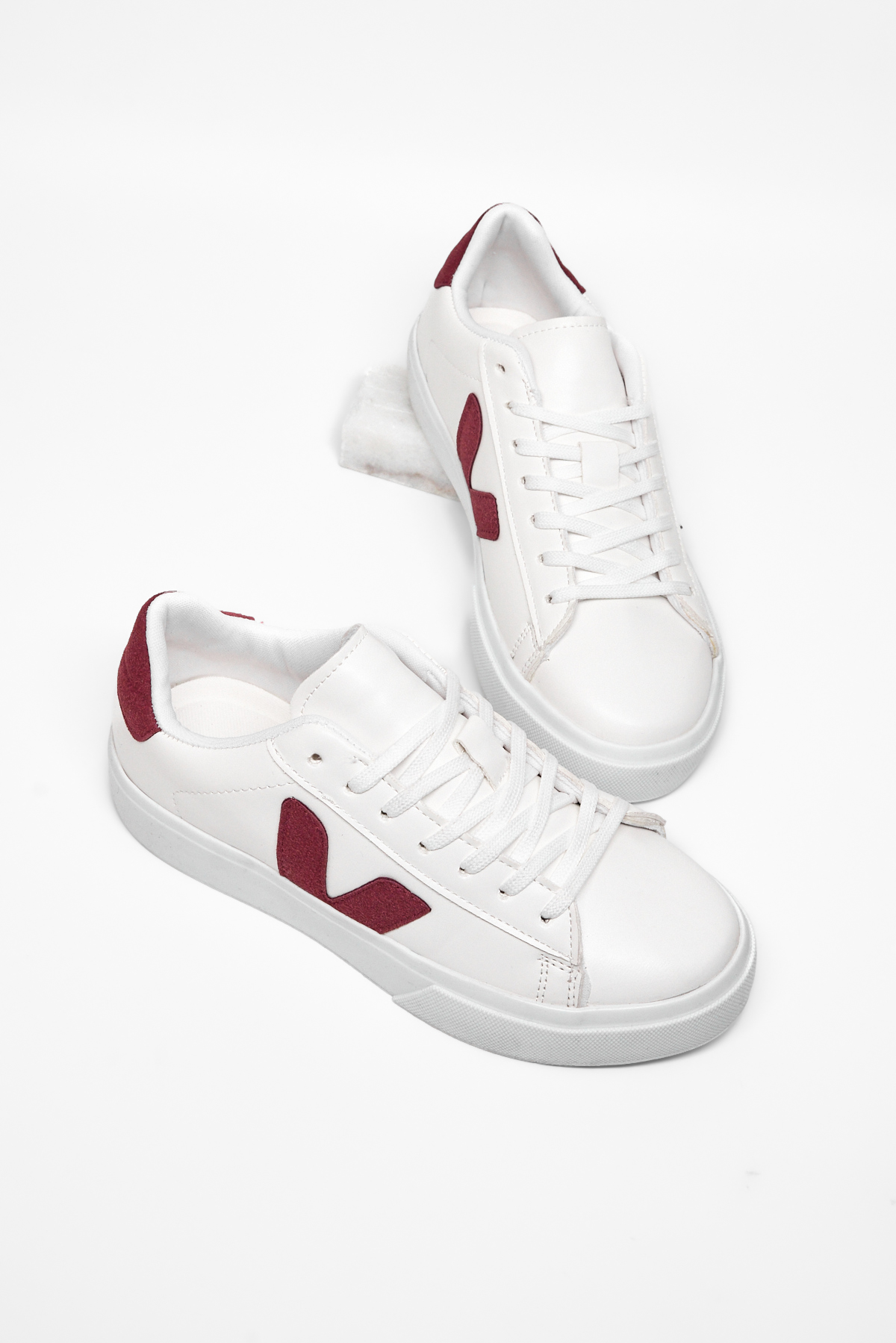 TONNY BLACK Kadın Beyaz Bordo Kauçuk Taban Rahat Bağcıklı Sneaker görsel 5