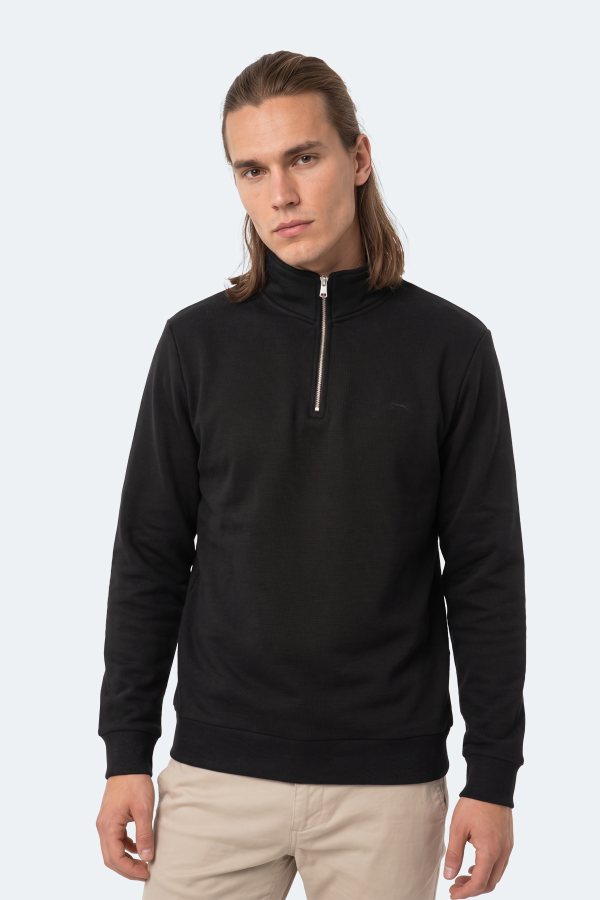SLAZENGER KENA I Erkek Dik Yaka Fermuarlı Siyah Sweatshırt