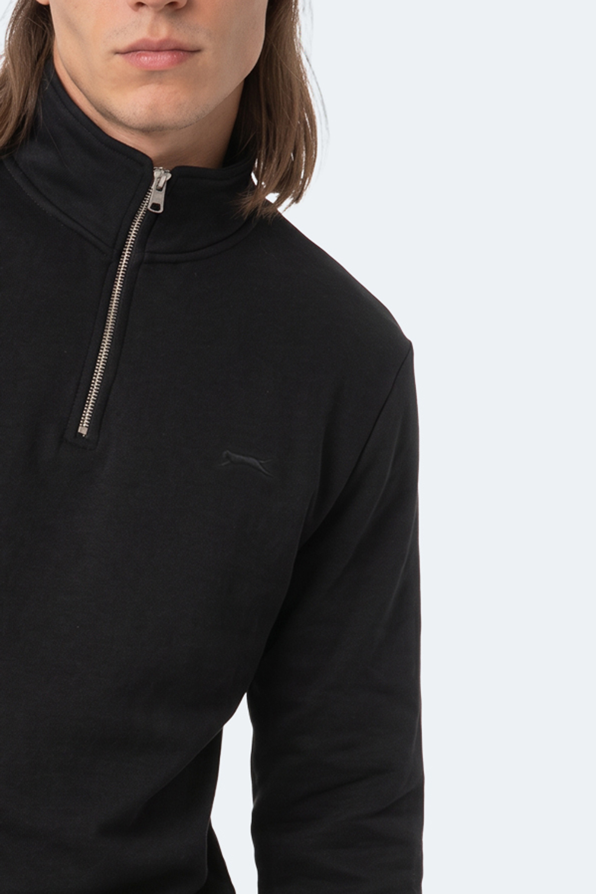 SLAZENGER KENA I Erkek Dik Yaka Fermuarlı Siyah Sweatshırt görsel 2
