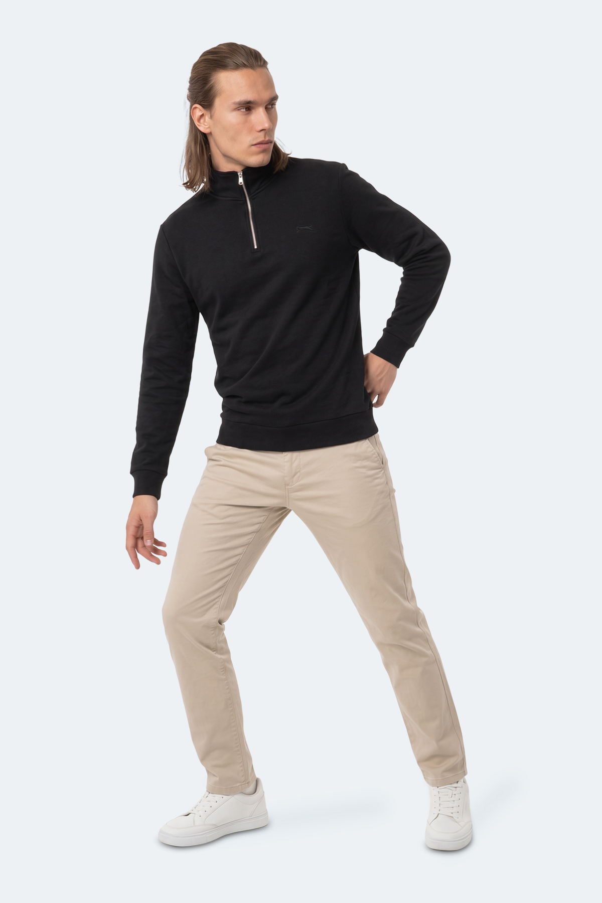 SLAZENGER KENA I Erkek Dik Yaka Fermuarlı Siyah Sweatshırt görsel 3