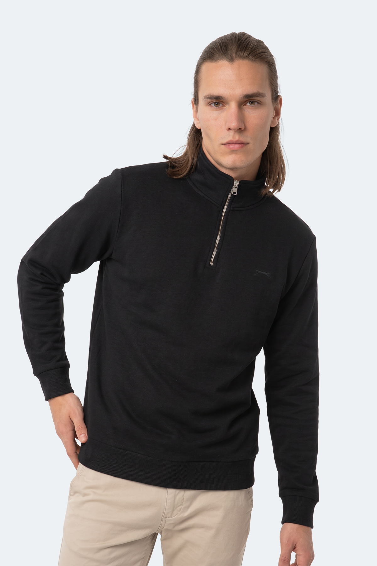 SLAZENGER KENA I Erkek Dik Yaka Fermuarlı Siyah Sweatshırt görsel 4