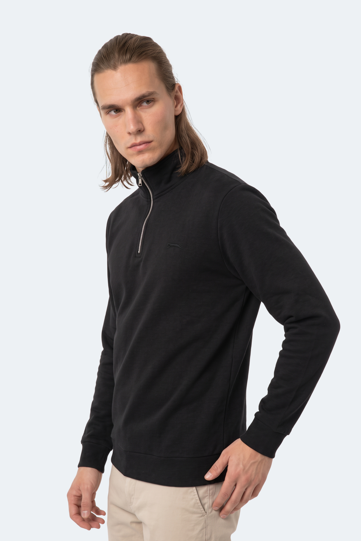 SLAZENGER KENA I Erkek Dik Yaka Fermuarlı Siyah Sweatshırt görsel 5