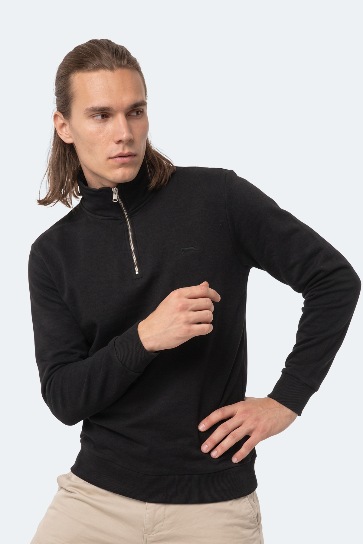 SLAZENGER KENA I Erkek Dik Yaka Fermuarlı Siyah Sweatshırt görsel 6